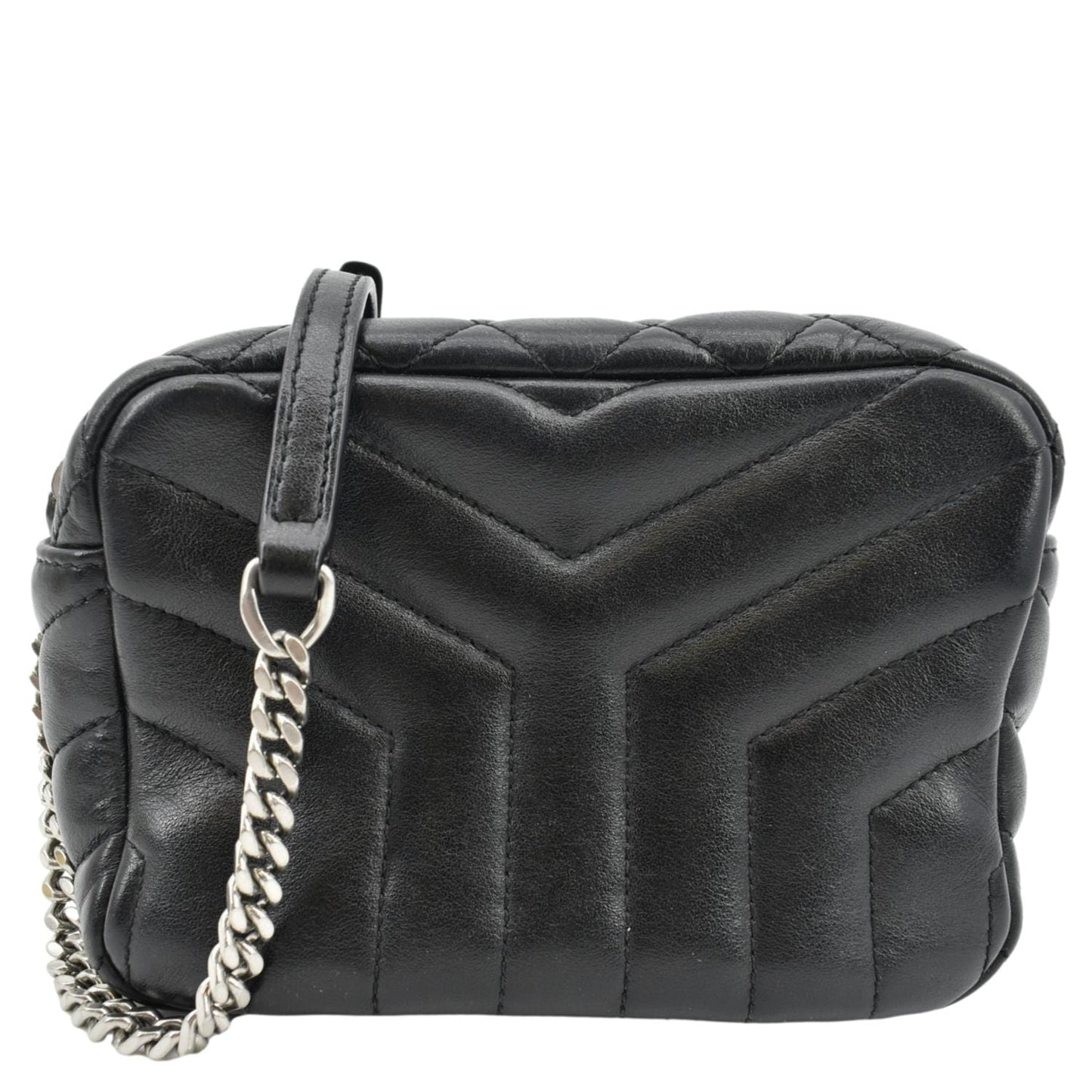 YVES SAINT LAURENT Y Mini Quilted Calfskin Leather Camera Bag Black