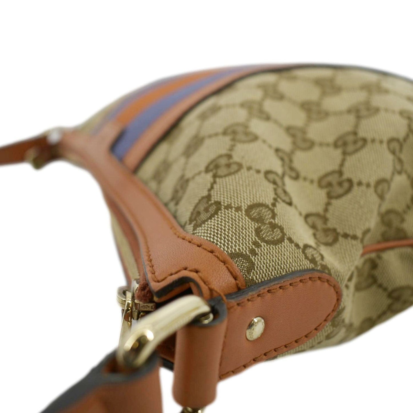 GUCCI Half Moon   Web GG Canvas Shoulder Bag Beige 257082