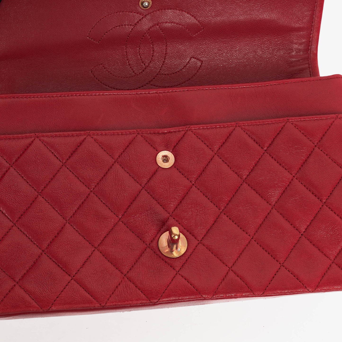 Chanel  Classic Double Flap Bag in Quilted Red Lambskin with 24K Gold-Plated Hardware