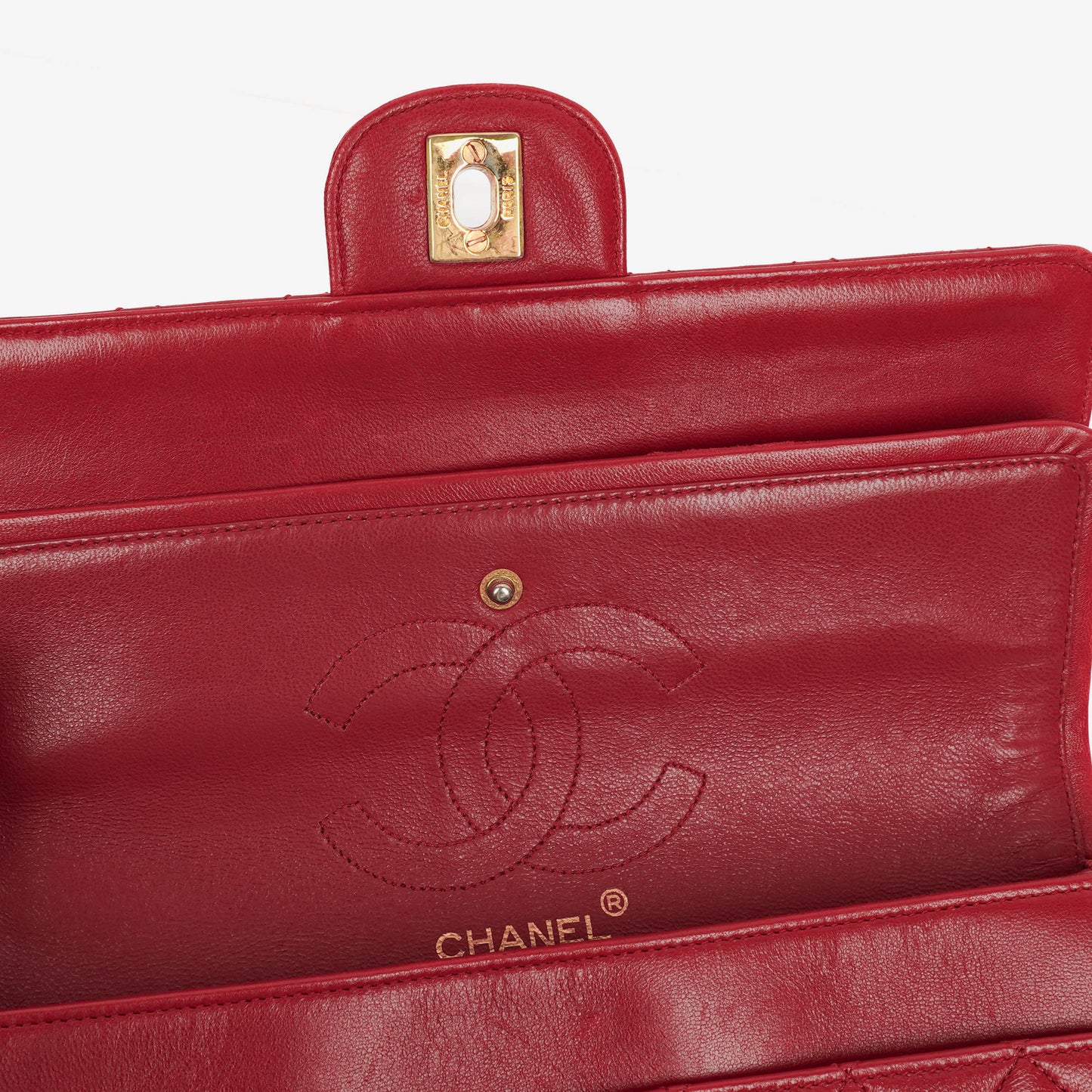Chanel  Classic Double Flap Bag in Quilted Red Lambskin with 24K Gold-Plated Hardware