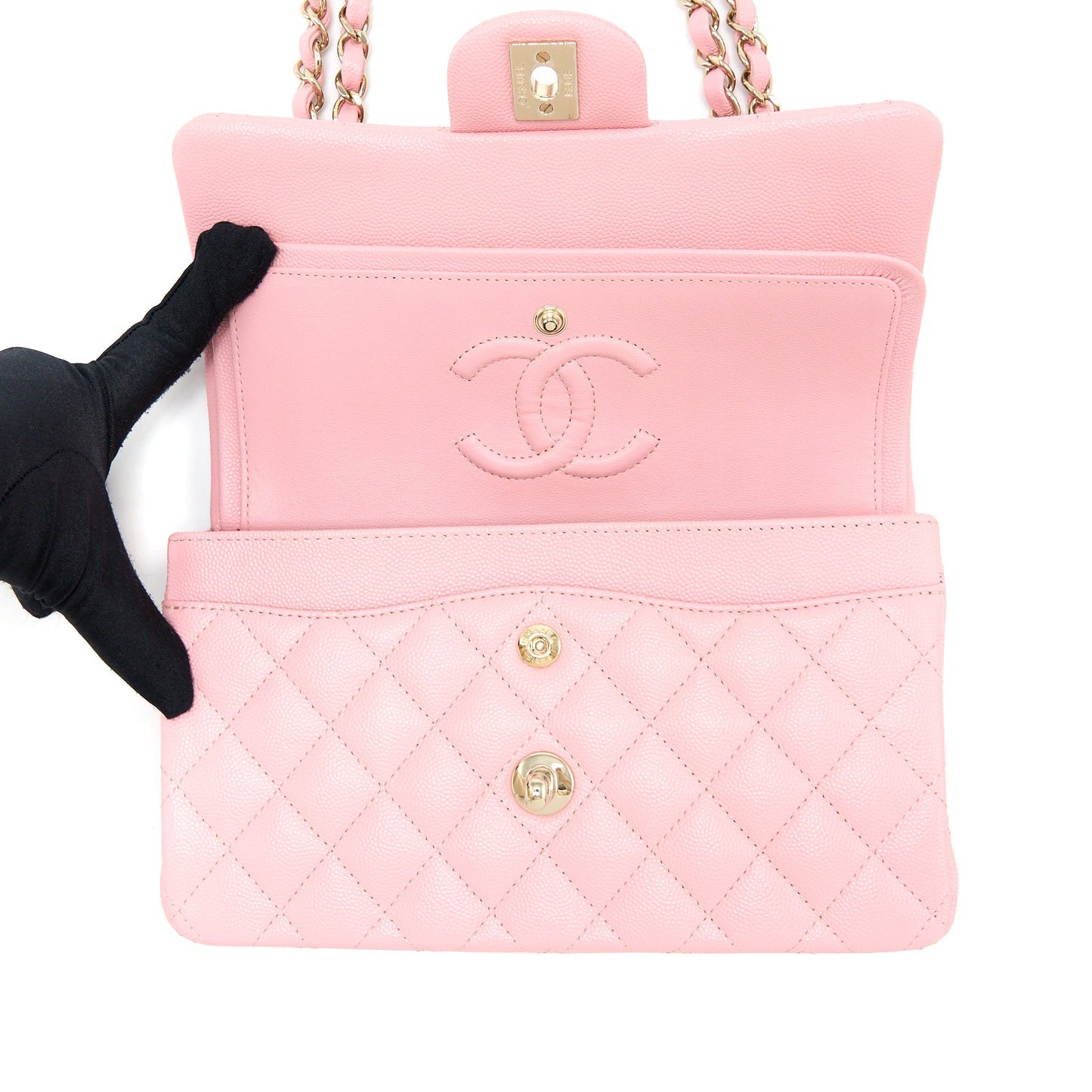 Chanel 22C Small Classic Double Flap Bag Caviar Pink L (Microchip)