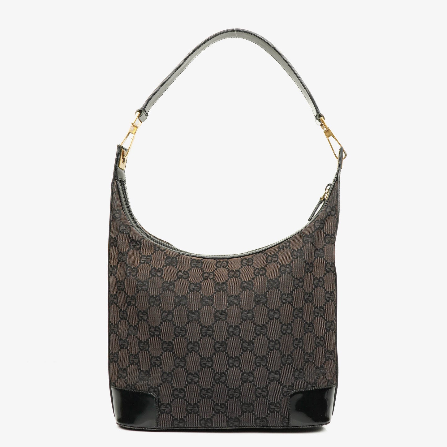 Gucci Monogram Canvas And Patent Leather Hobo Shoulder Bag