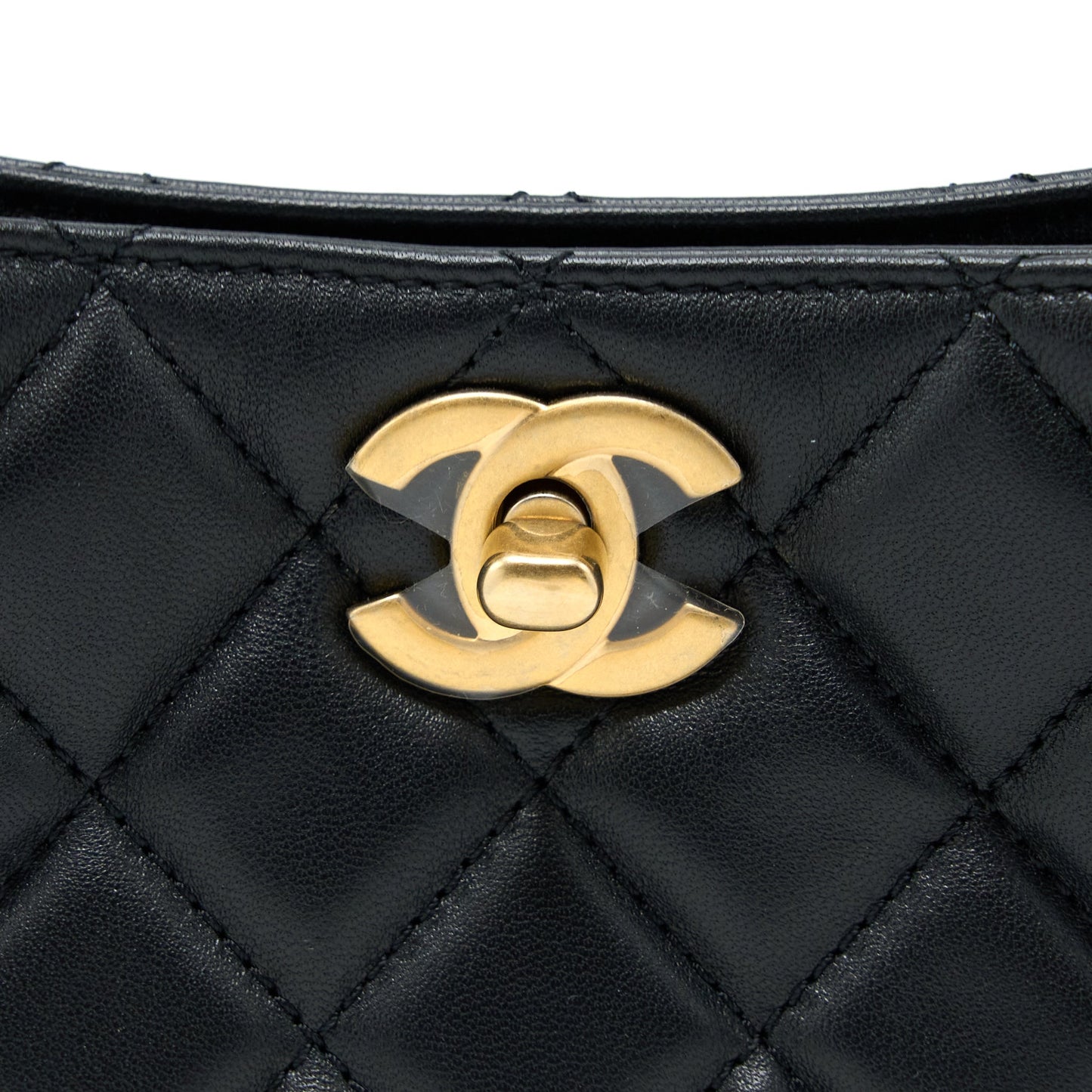 Chanel Pearl Crush Hobo Bag Lambskin Black  (Microchip)