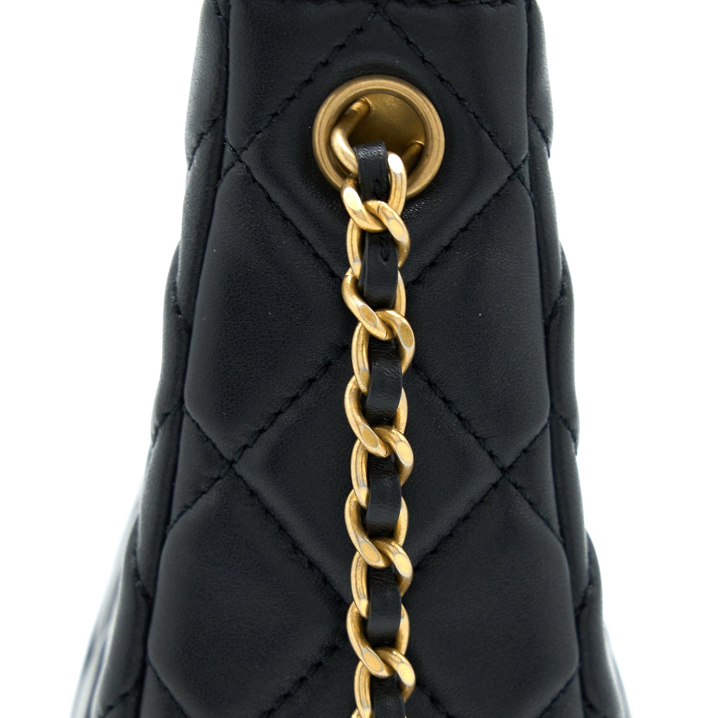 Chanel Pearl Crush Hobo Bag Lambskin Black  (Microchip)
