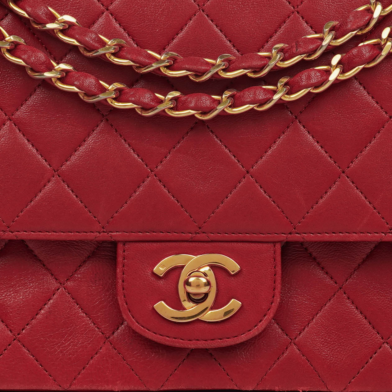Chanel  Classic Double Flap Bag in Quilted Red Lambskin with 24K Gold-Plated Hardware