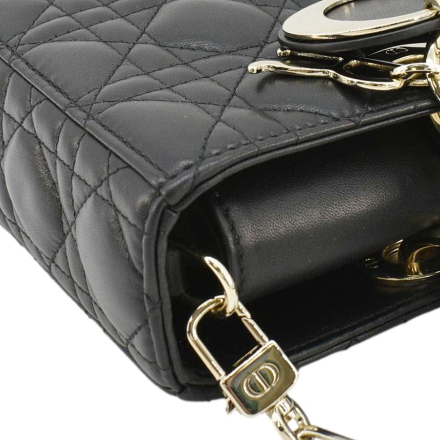 CHRISTIAN DIOR Lady D-Joy Medium Cannage Leather Shoulder Bag Black