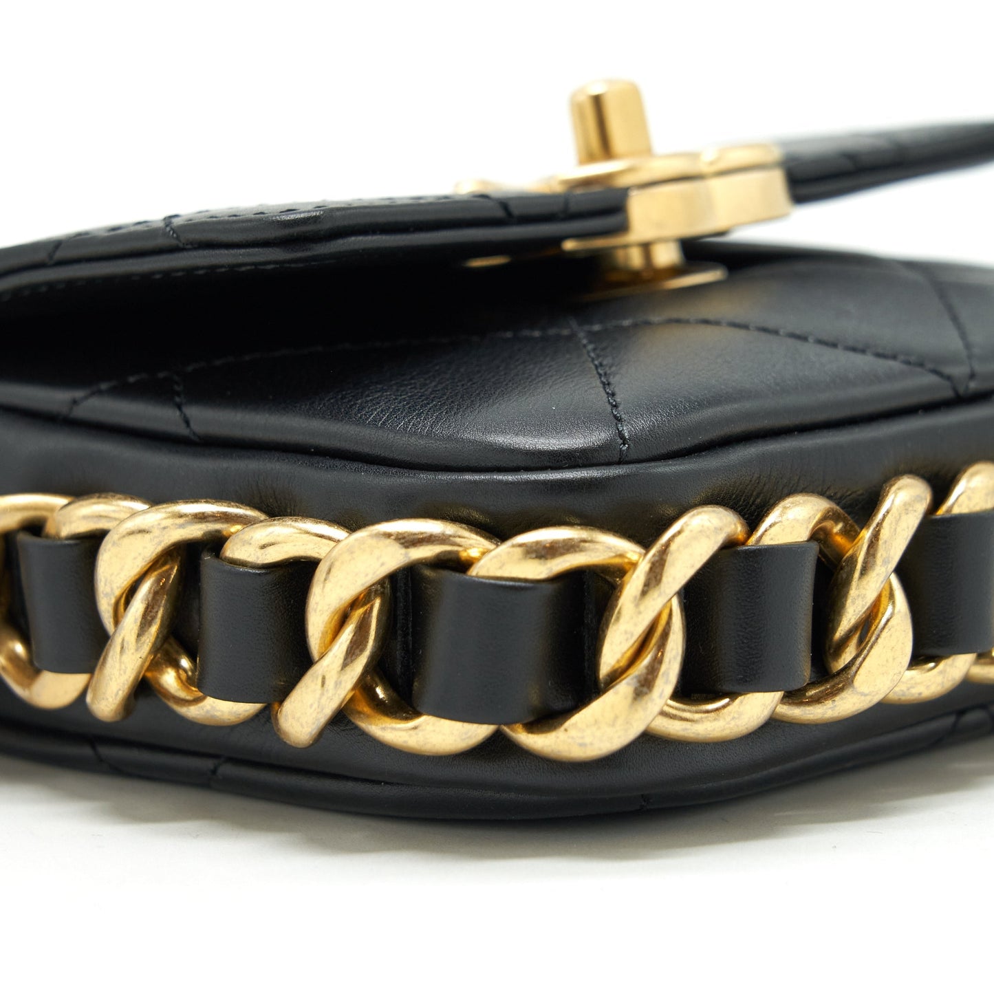 Chanel Mini Flap Giant Chain Crossbody Bag Lambskin Black Brushed