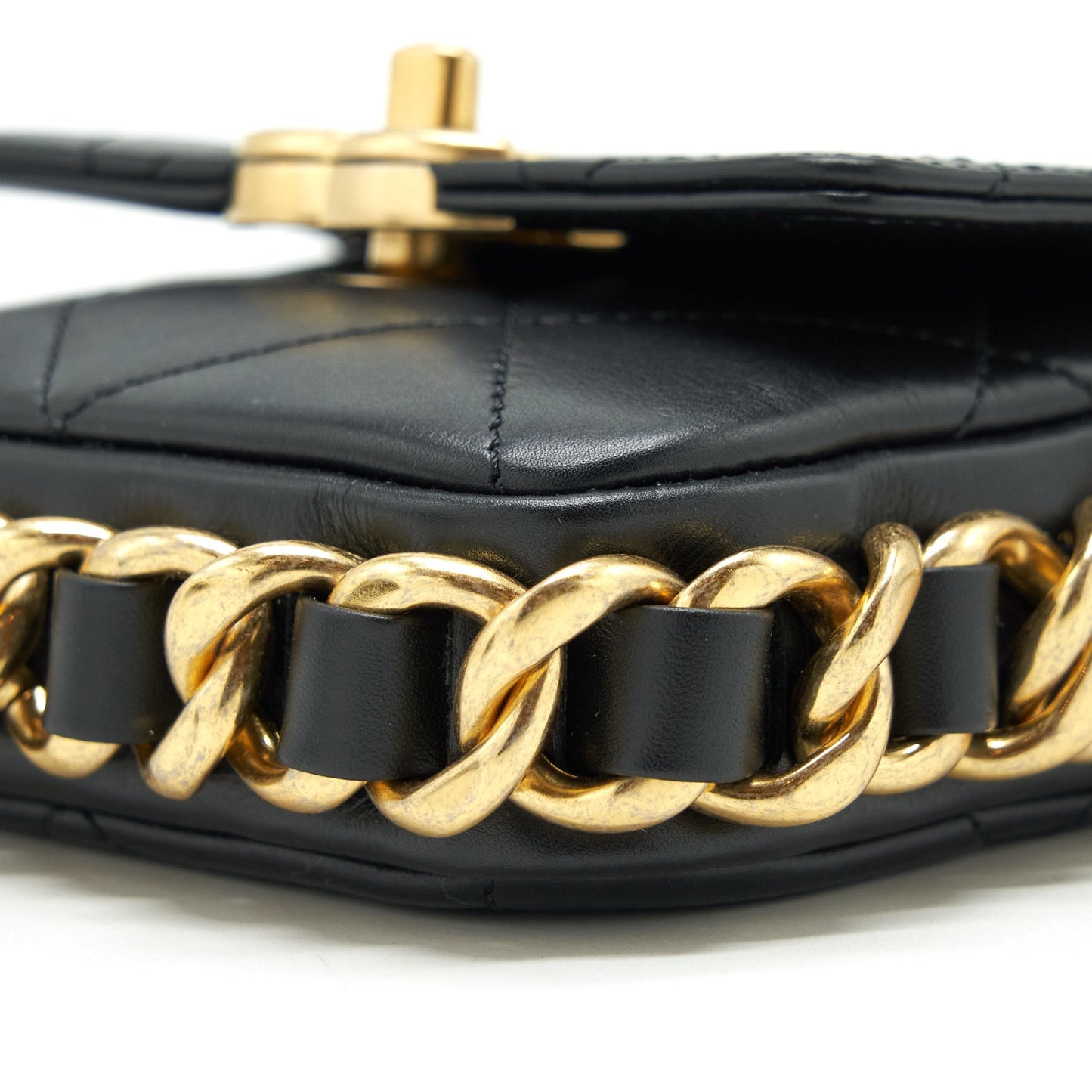 Chanel Mini Flap Giant Chain Crossbody Bag Lambskin Black Brushed