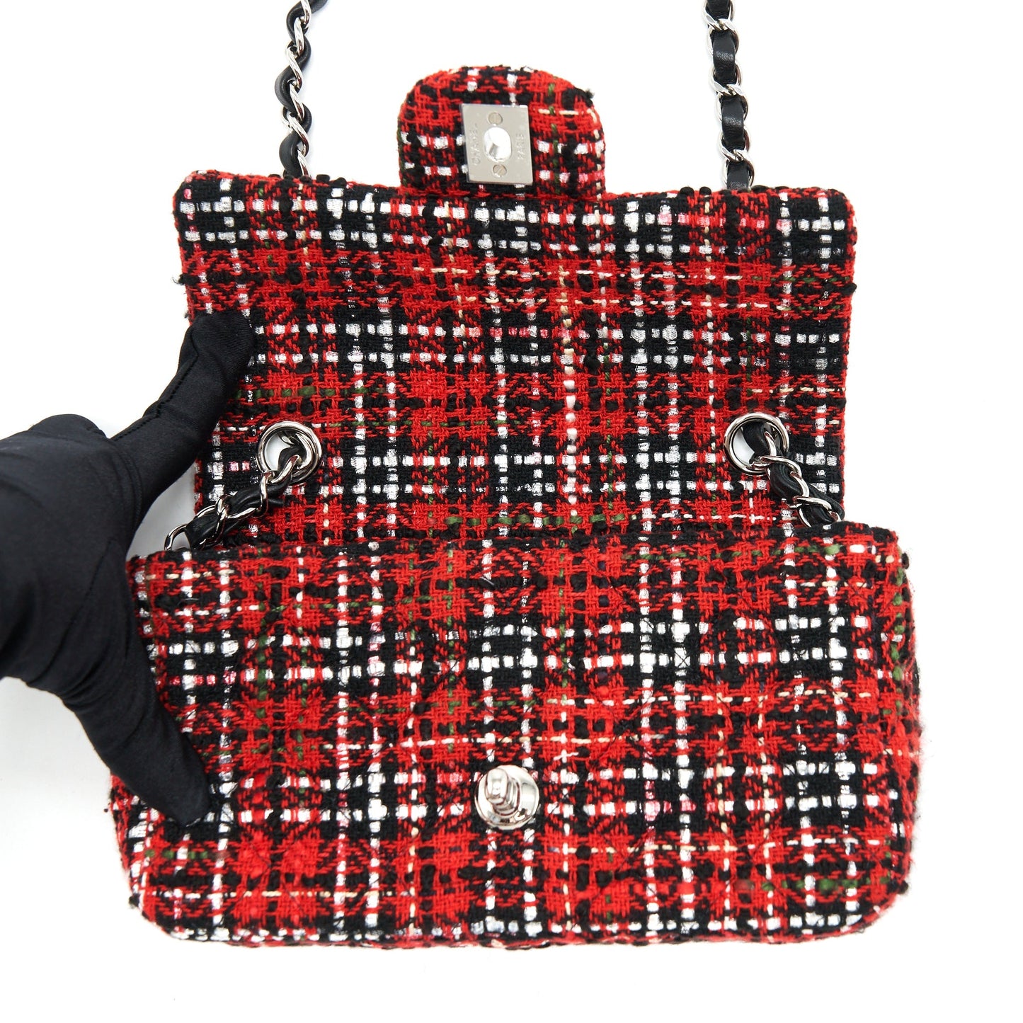 Chanel Mini Rectangular Flap Bag Tweed Red/ Black