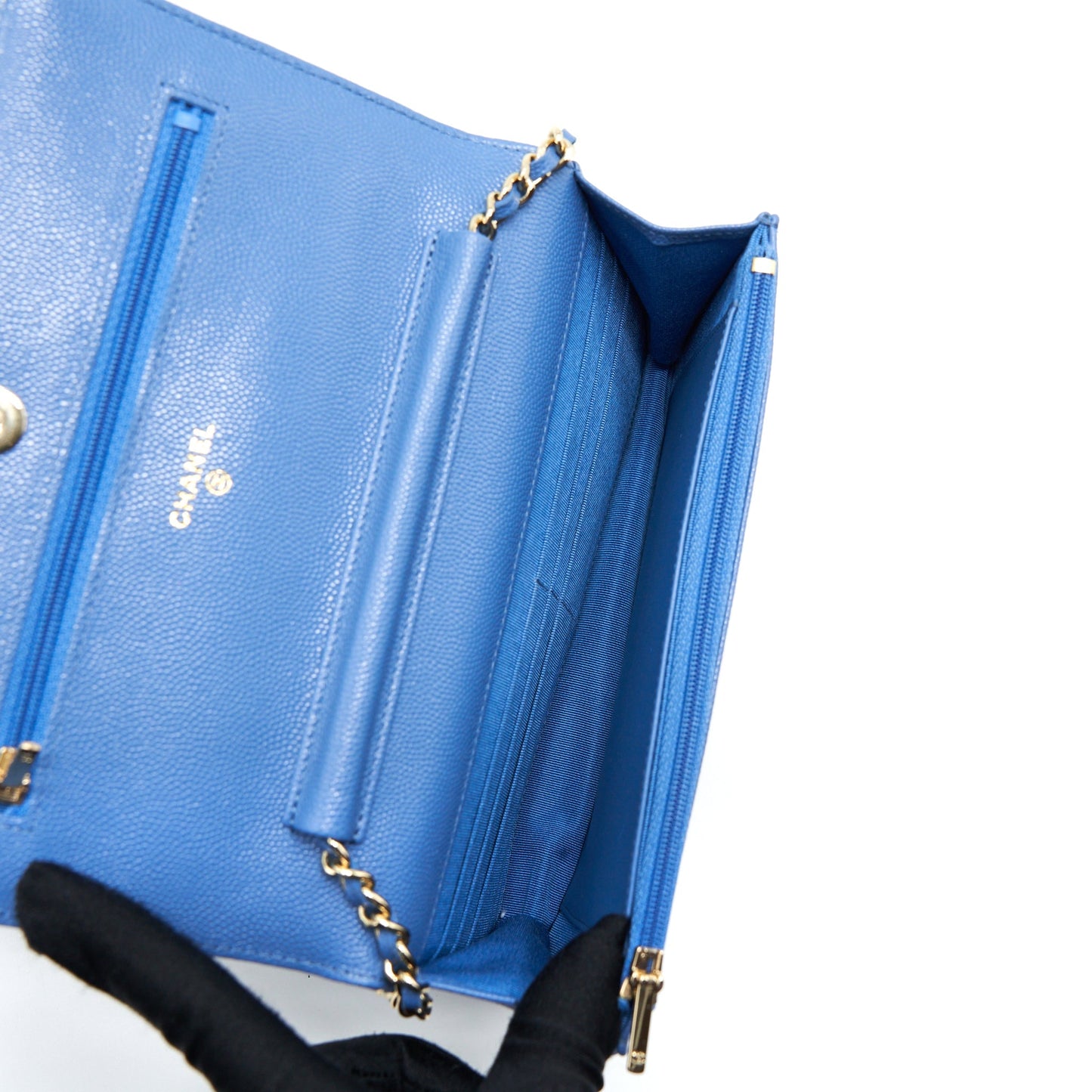 Chanel Classic Wallet On Chain Caviar Light Blue L