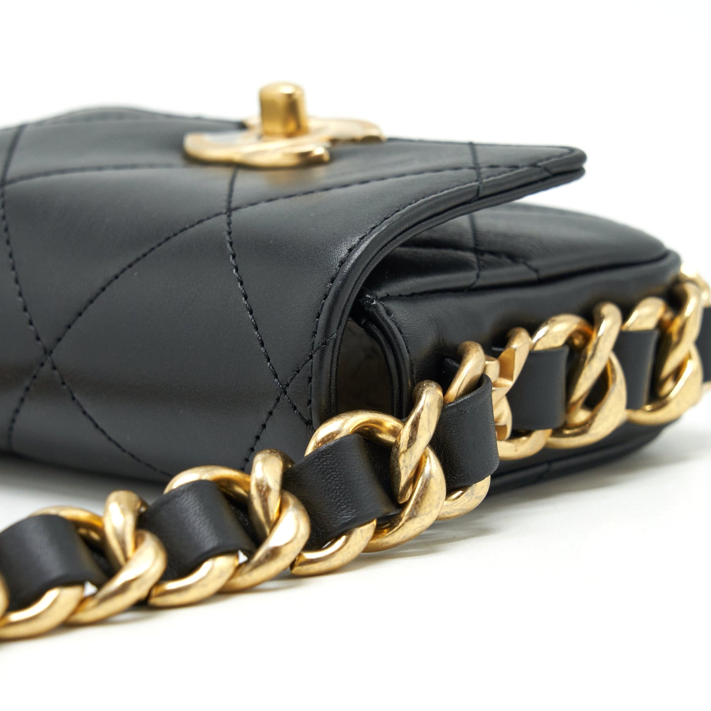 Chanel Mini Flap Giant Chain Crossbody Bag Lambskin Black Brushed