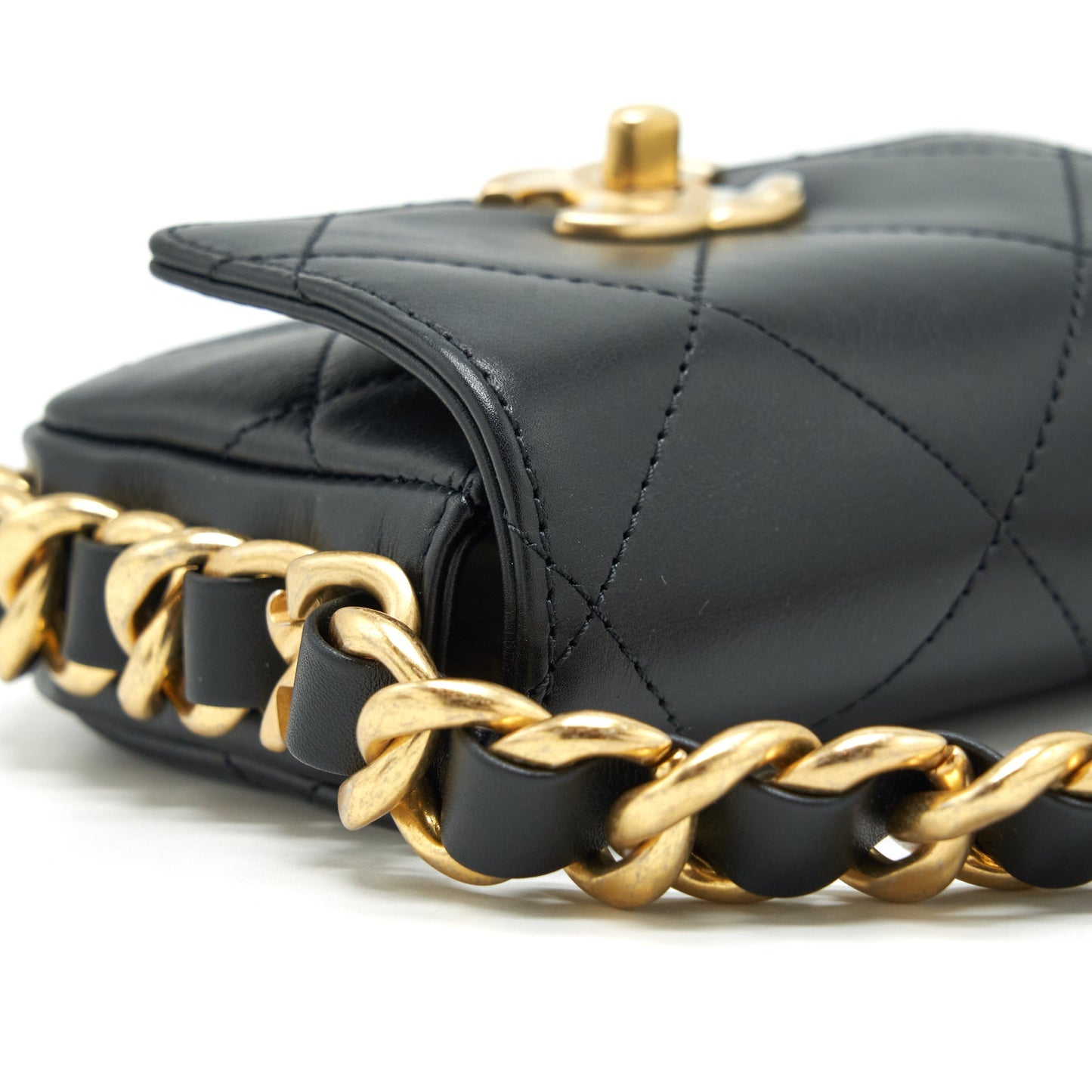 Chanel Mini Flap Giant Chain Crossbody Bag Lambskin Black Brushed