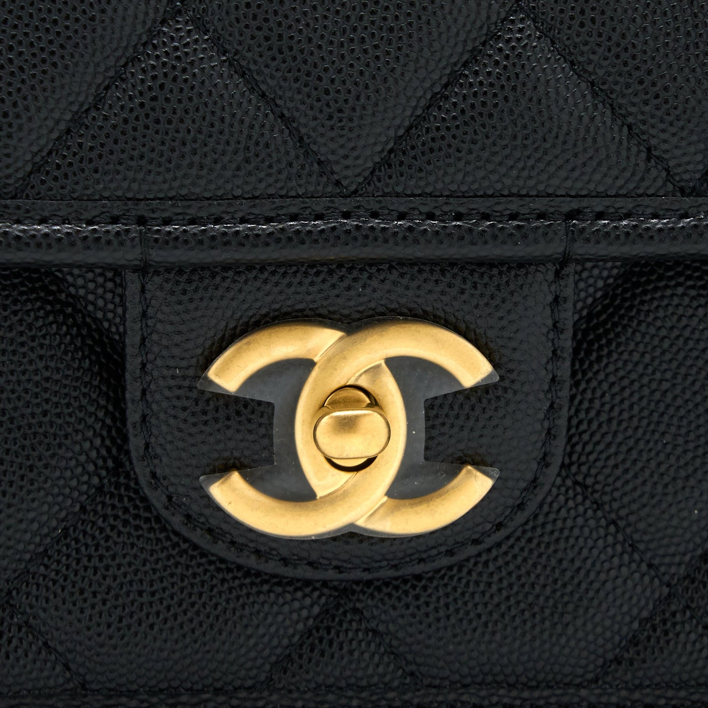 Chanel 22K Top Handle Messenger Bag Caviar Black Brushed  (Microchip)