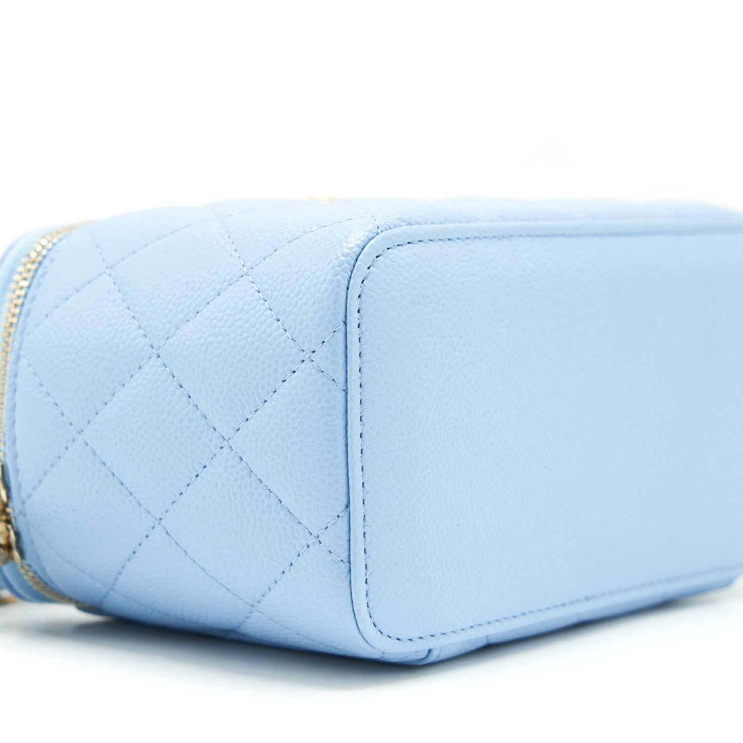 Chanel 22S Long Vanity Case With Letter Handle Caviar Light Blue