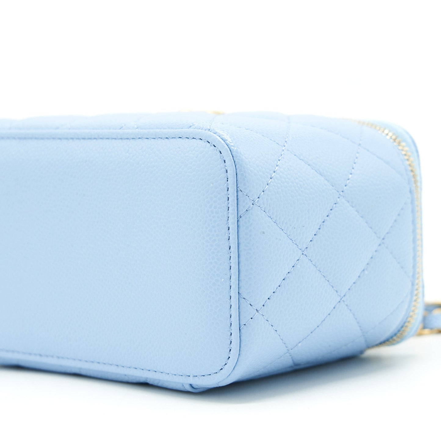 Chanel 22S Long Vanity Case With Letter Handle Caviar Light Blue