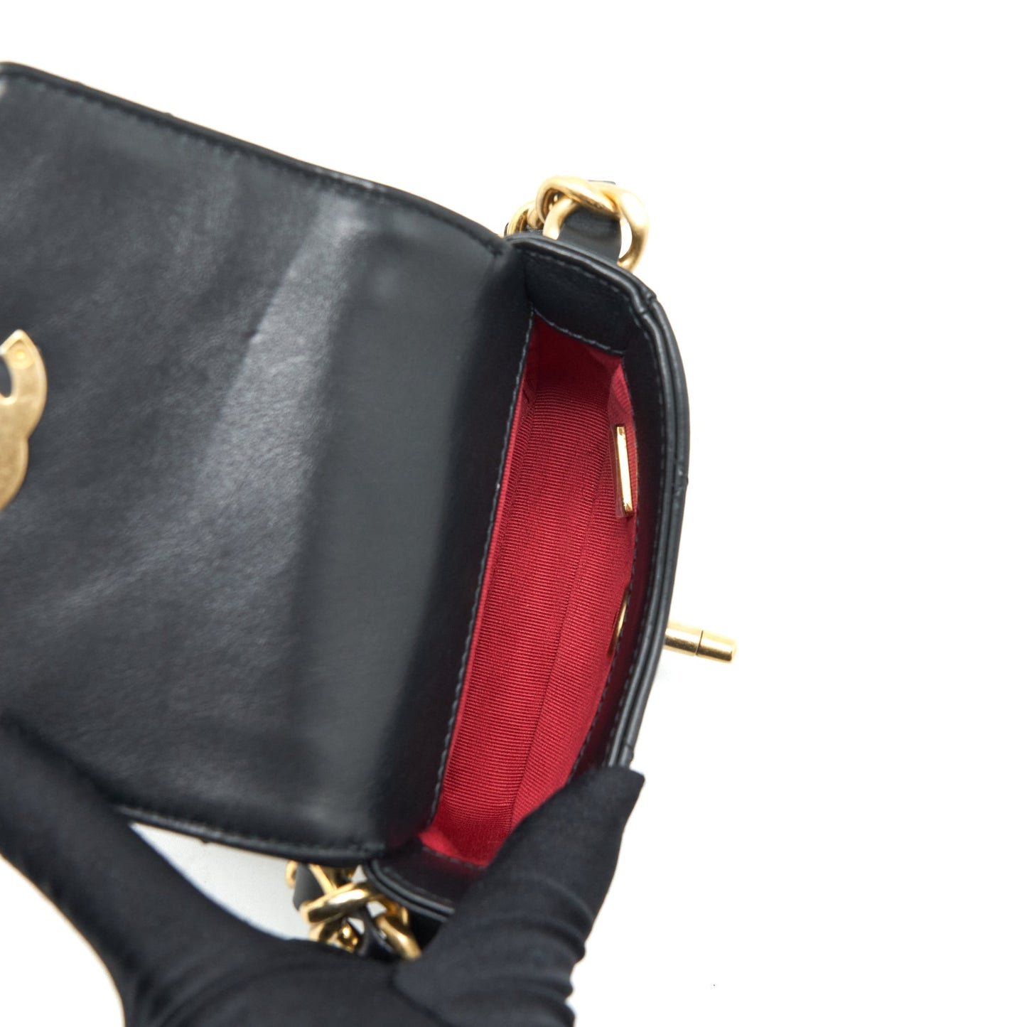 Chanel Mini Flap Giant Chain Crossbody Bag Lambskin Black Brushed