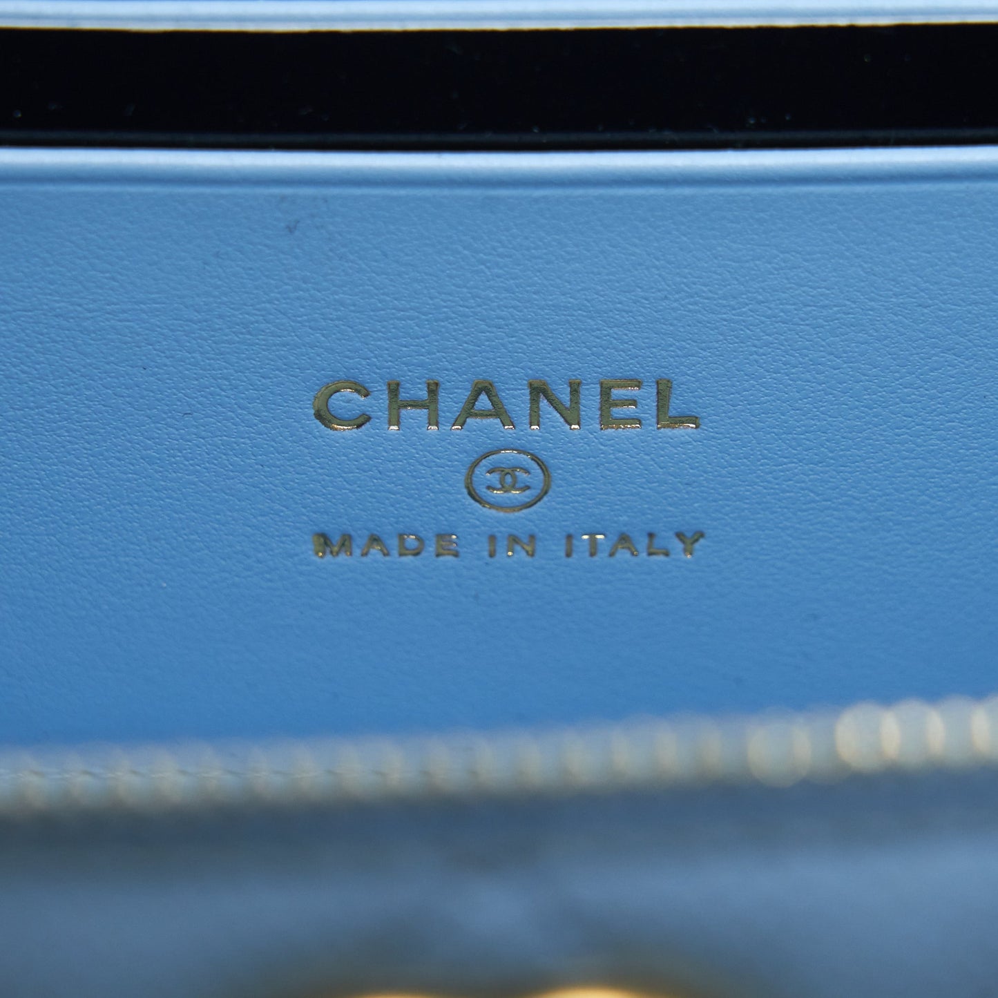 Chanel 22S Long Vanity Case With Letter Handle Caviar Light Blue