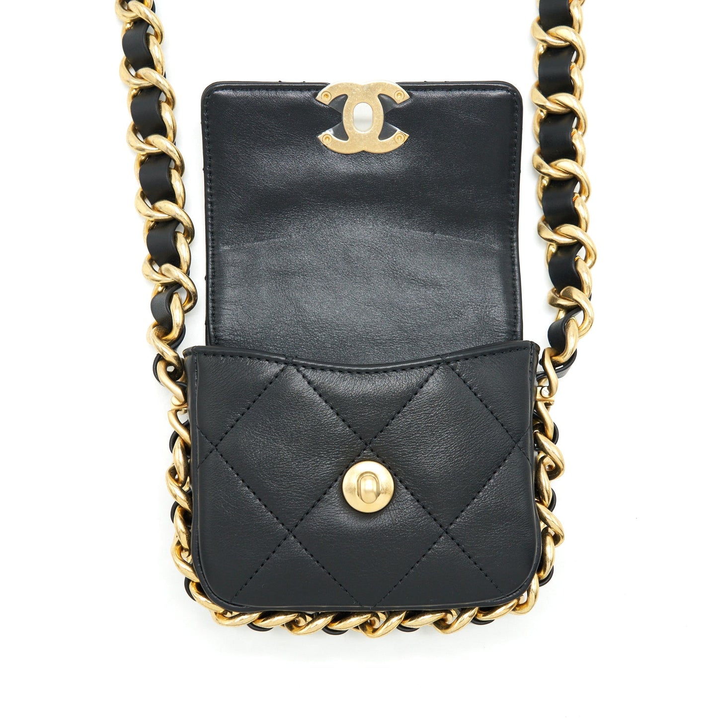 Chanel Mini Flap Giant Chain Crossbody Bag Lambskin Black Brushed