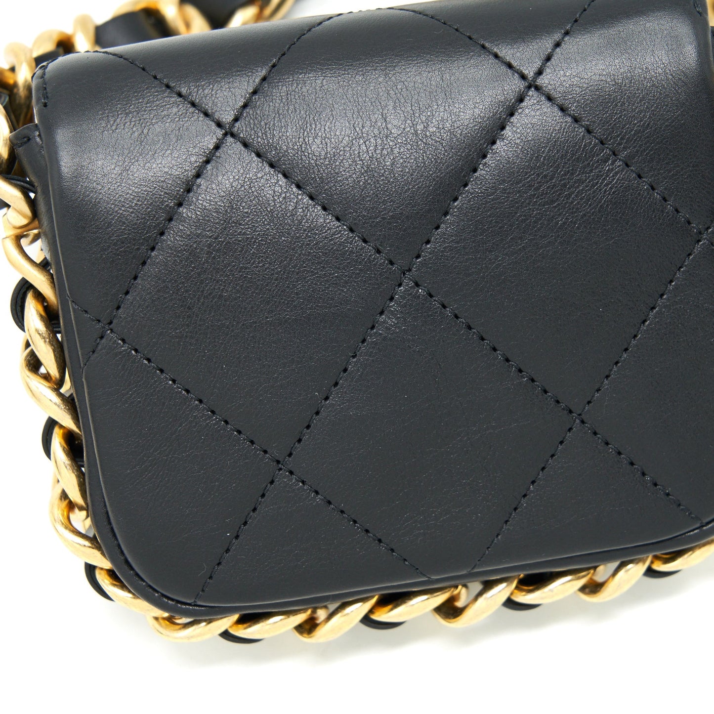 Chanel Mini Flap Giant Chain Crossbody Bag Lambskin Black Brushed