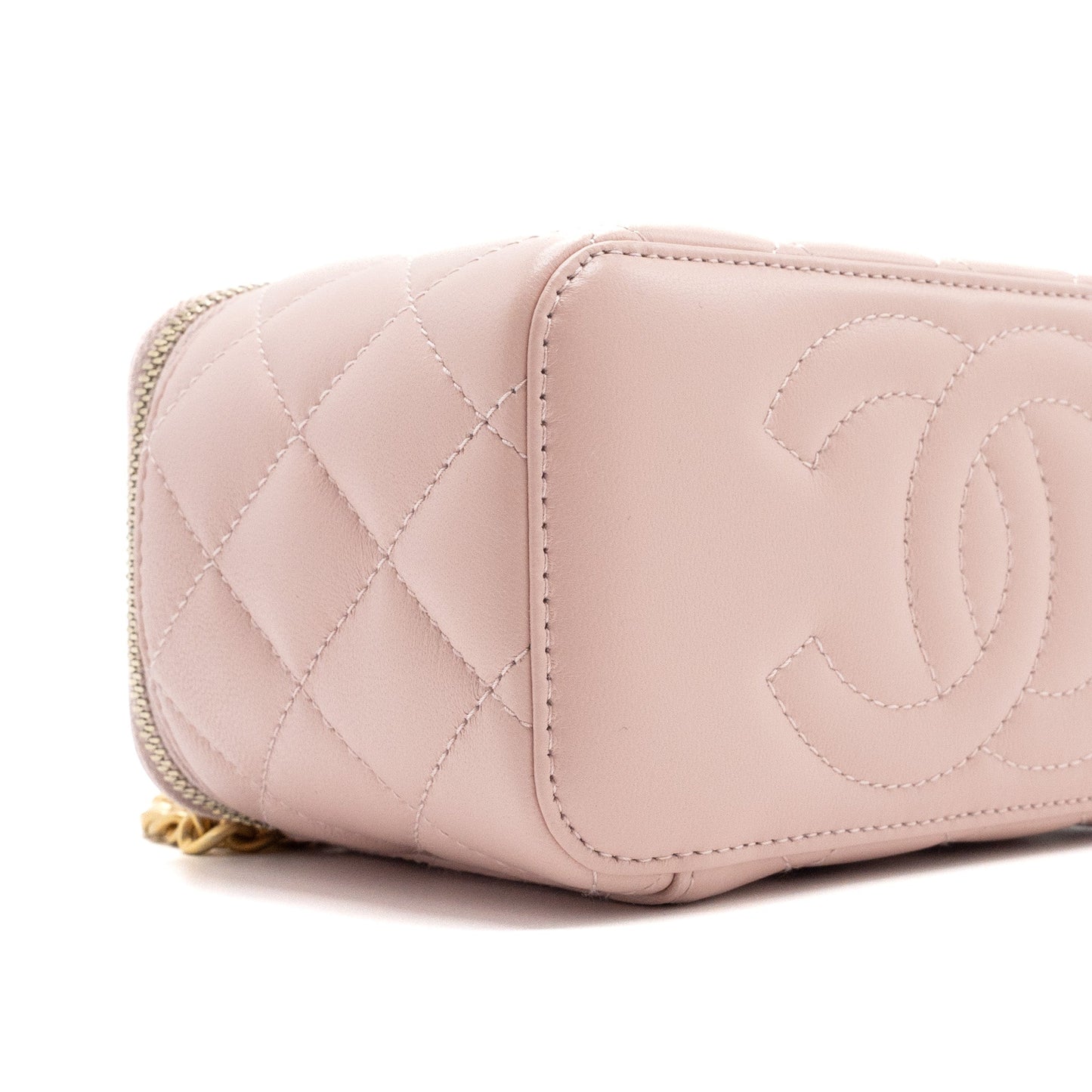 Chanel Long Vanity Case Camellia Chain Lambskin  Light Pink  (Microchip)