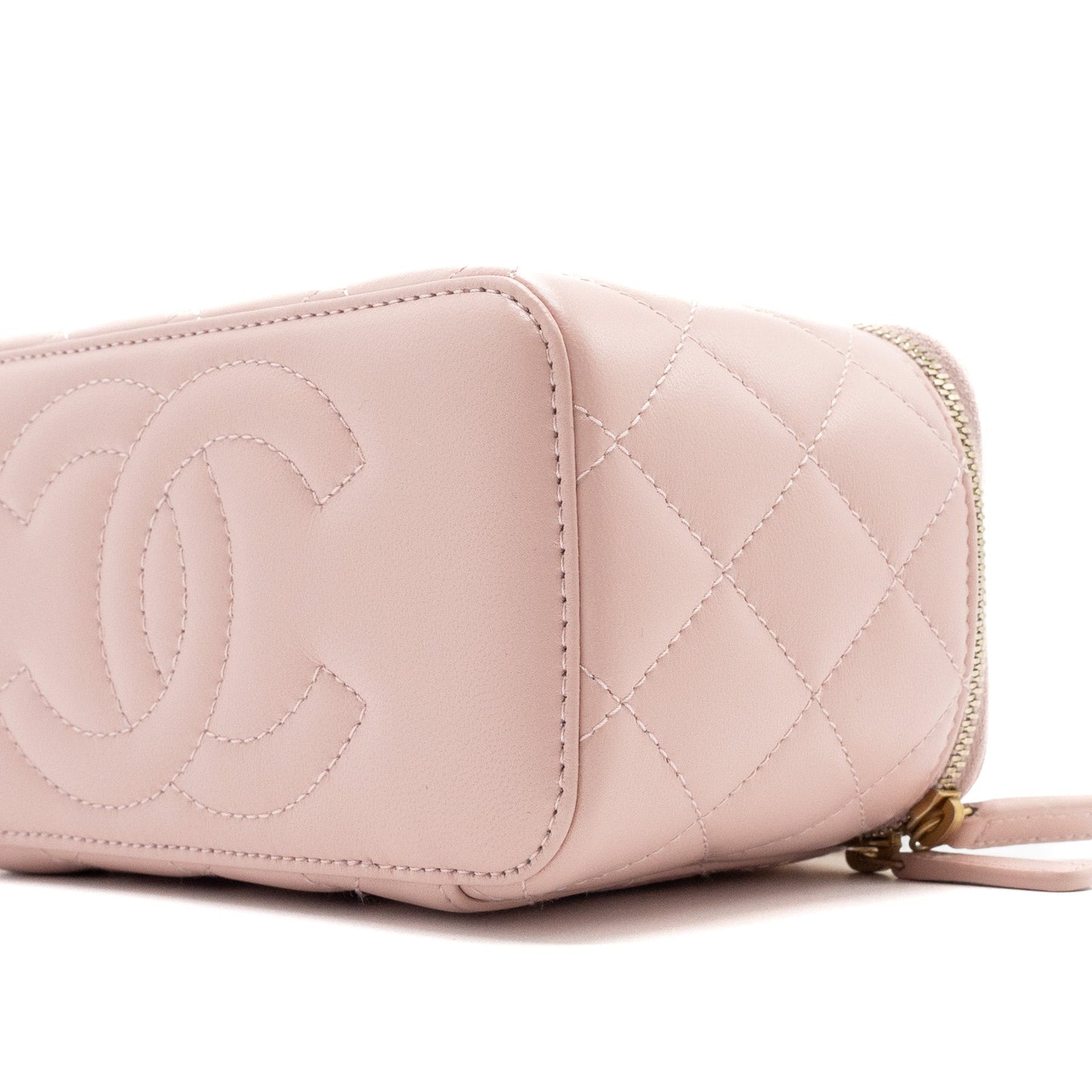 Chanel Long Vanity Case Camellia Chain Lambskin  Light Pink  (Microchip)