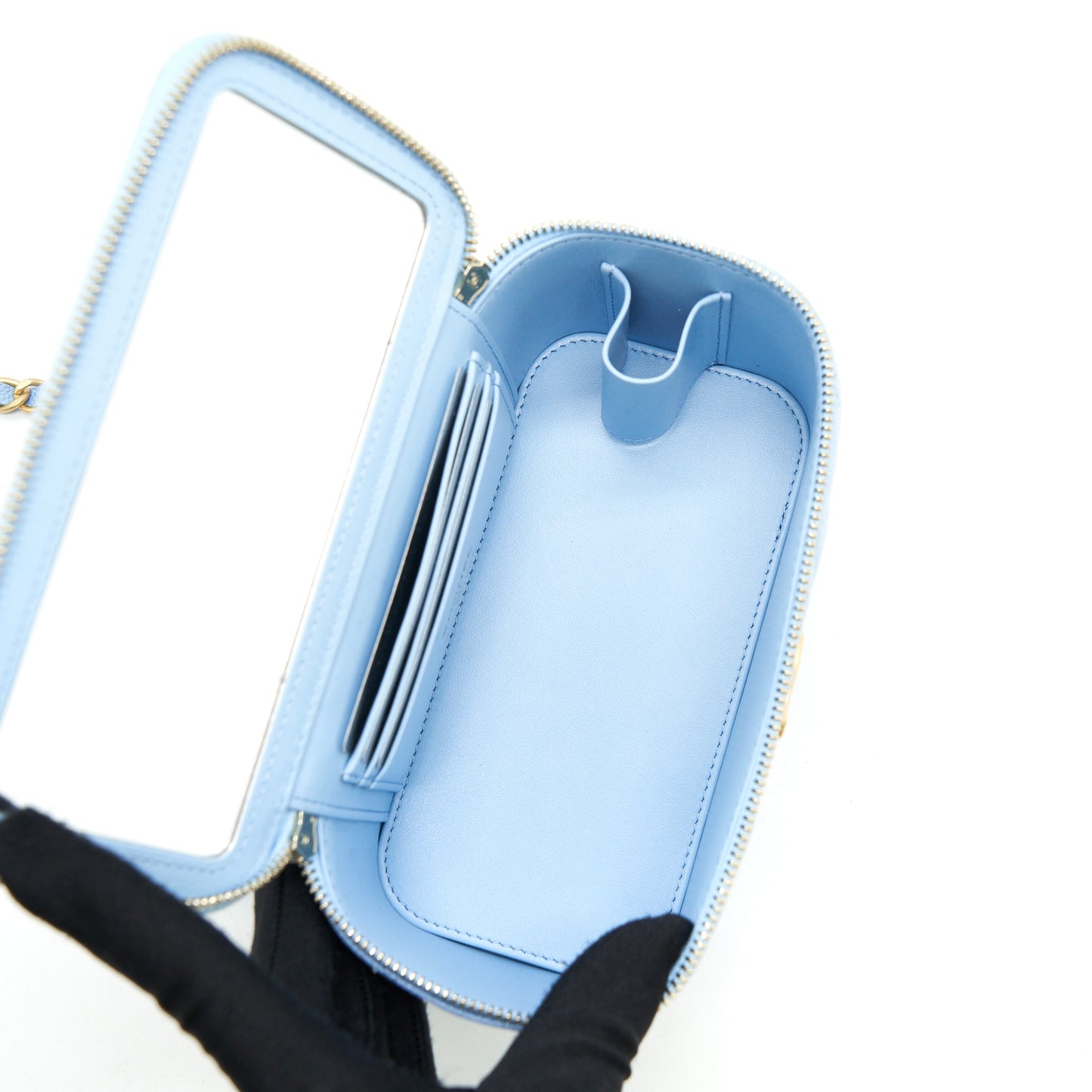 Chanel 22S Long Vanity Case With Letter Handle Caviar Light Blue