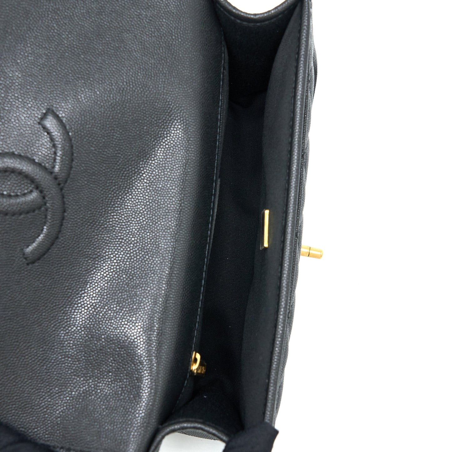 Chanel 22K Top Handle Messenger Bag Caviar Black Brushed  (Microchip)