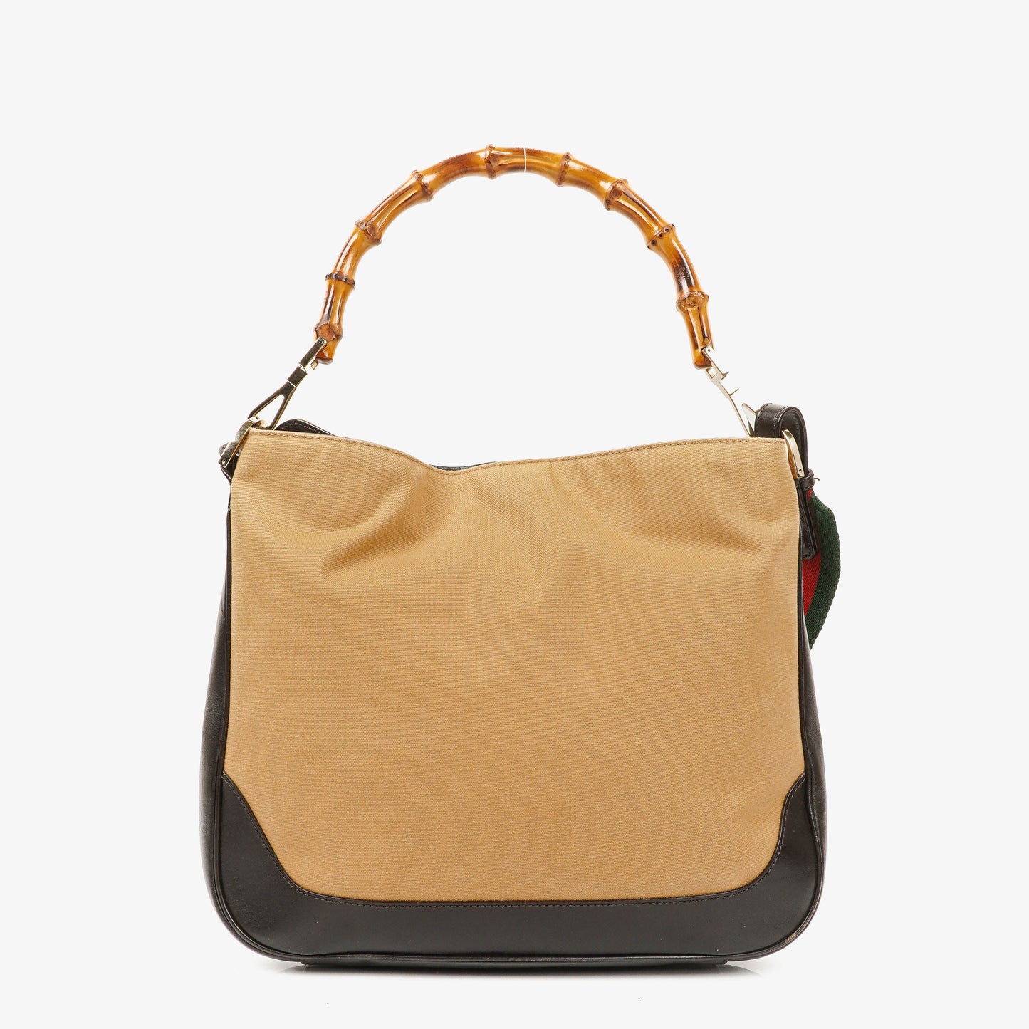 Gucci Bamboo Top Handle Beige Canvas Brown Lerahter Hobo Bag