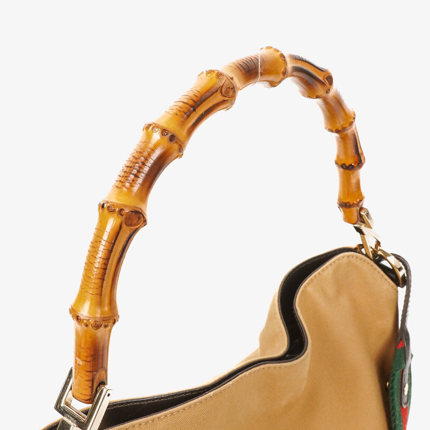 Gucci Bamboo Top Handle Beige Canvas Brown Lerahter Hobo Bag