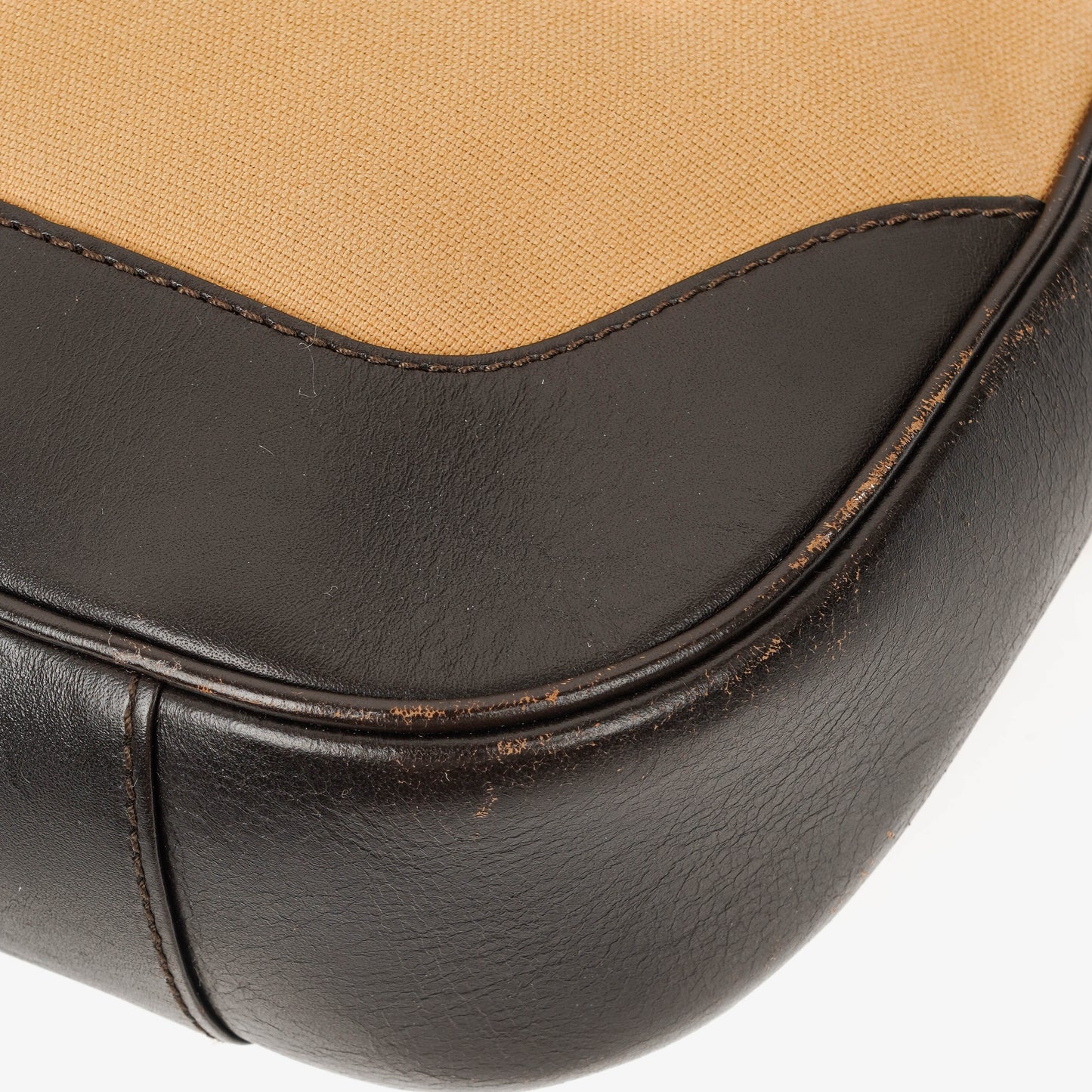 Gucci Bamboo Top Handle Beige Canvas Brown Lerahter Hobo Bag