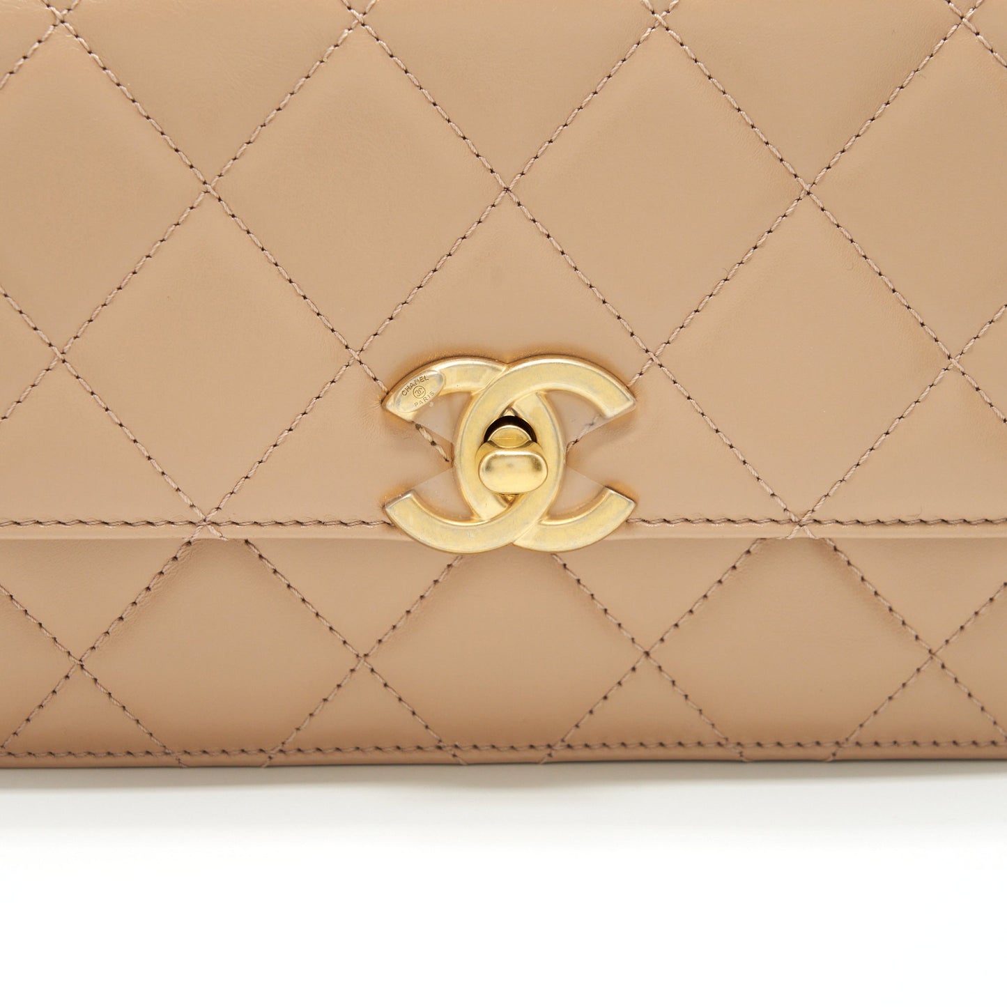 Chanel 21A Small Gold Crush Flap Bag Calfskin Beige