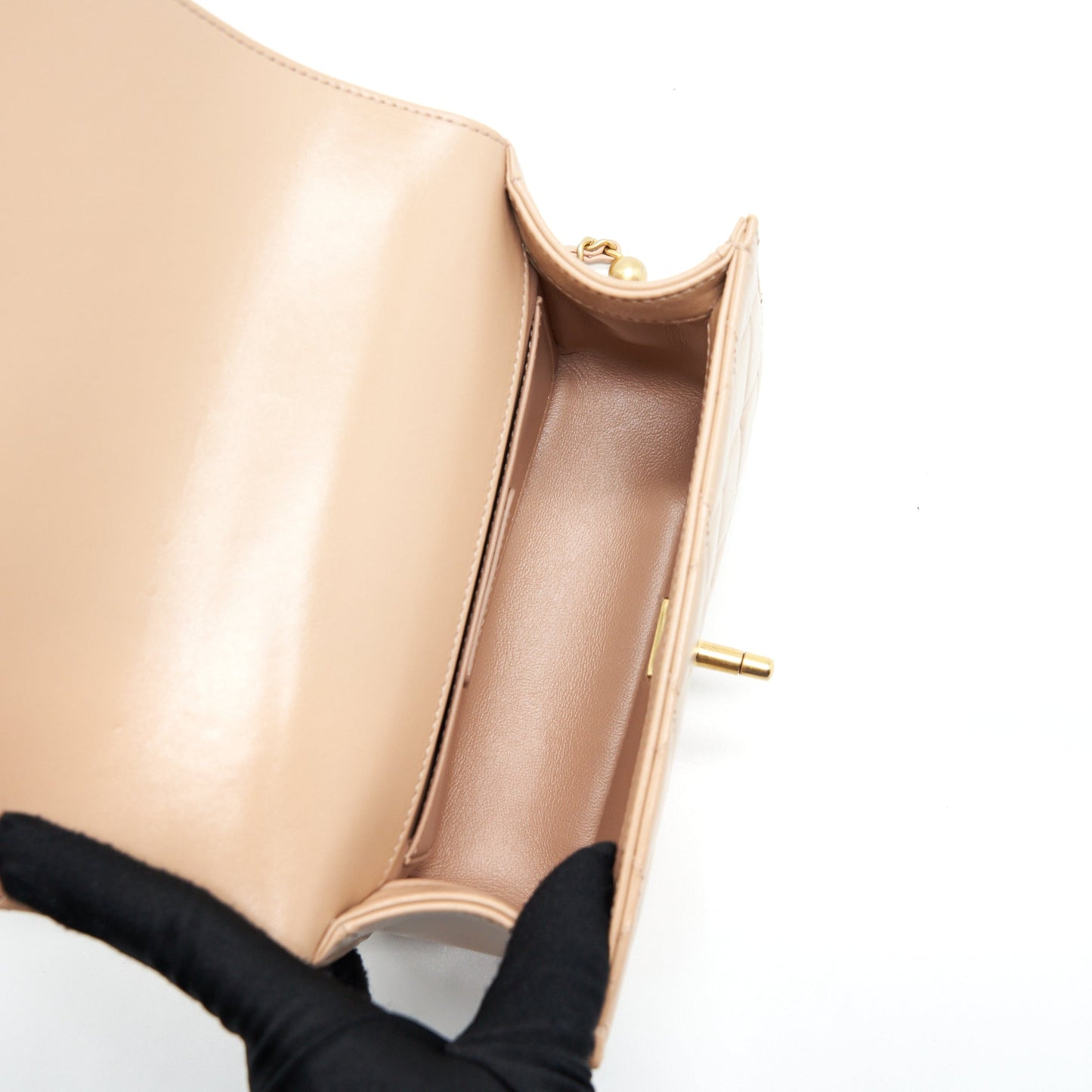 Chanel 21A Small Gold Crush Flap Bag Calfskin Beige