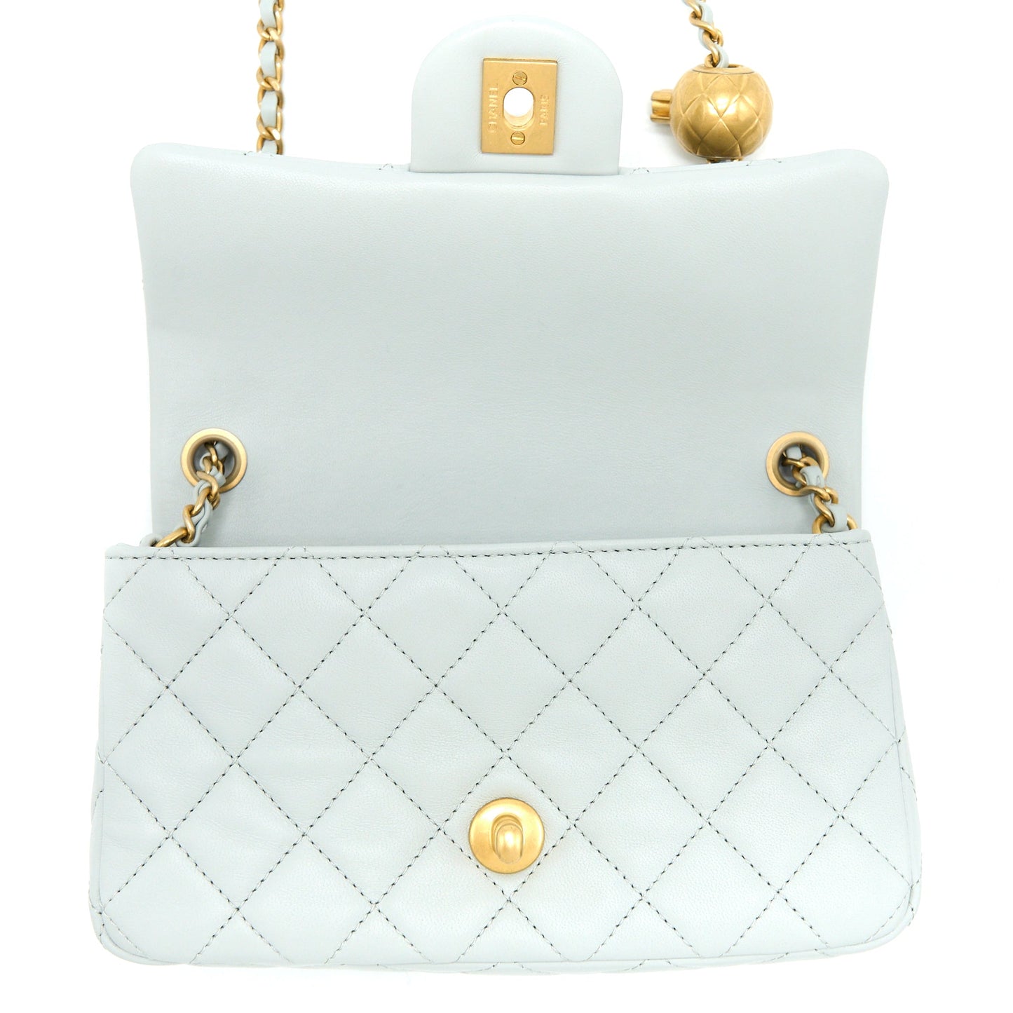 Chanel 23C Pearl Crush Mini Rectangular Lambskin Light Grey Brushed  (Microchip)