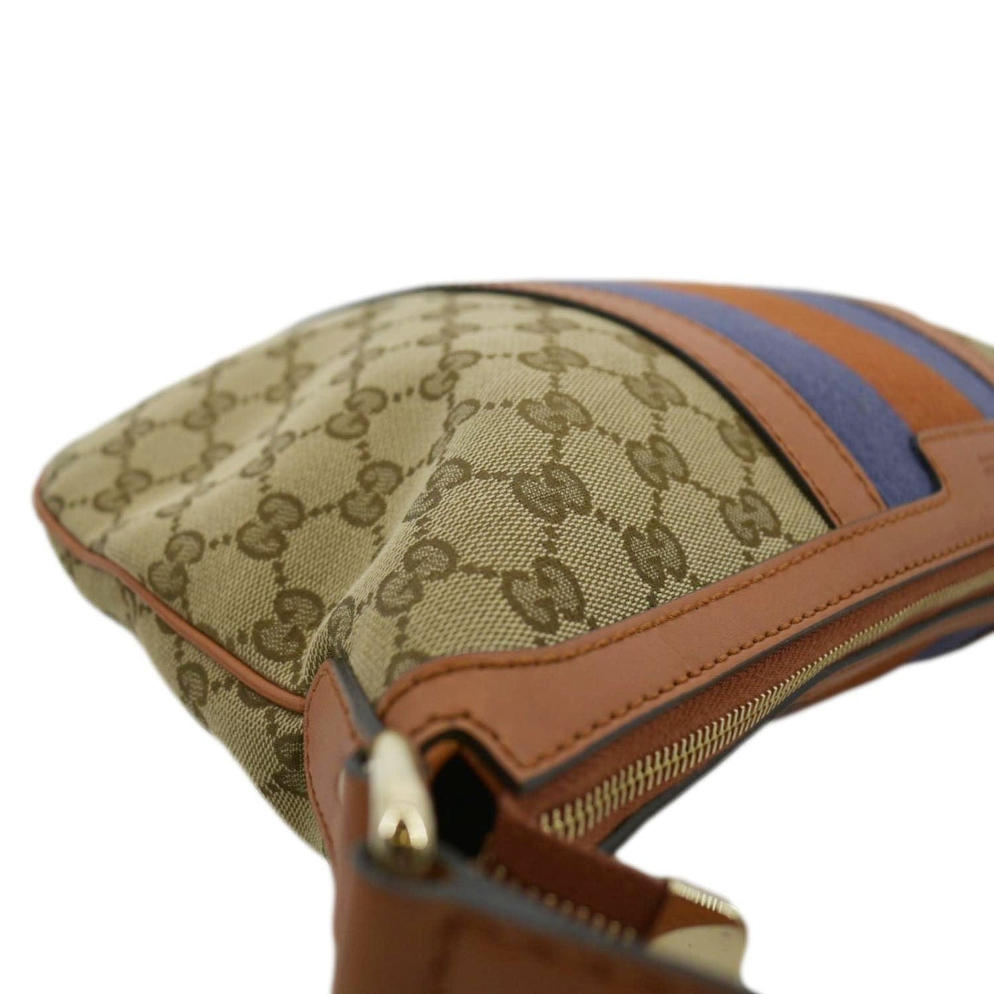 GUCCI Half Moon   Web GG Canvas Shoulder Bag Beige 257082