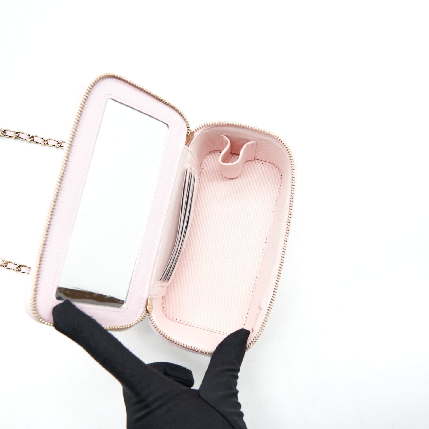 Chanel 22P Long Vanity Case With Logo Chain Caviar Light Pink L