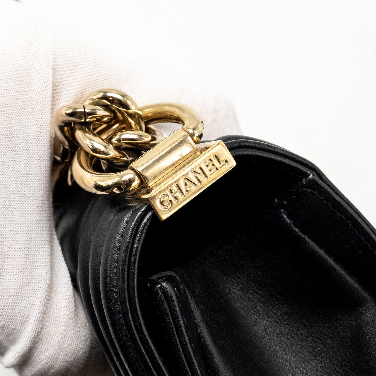 Chanel Small Chevron Boy Bag Lambskin Black L
