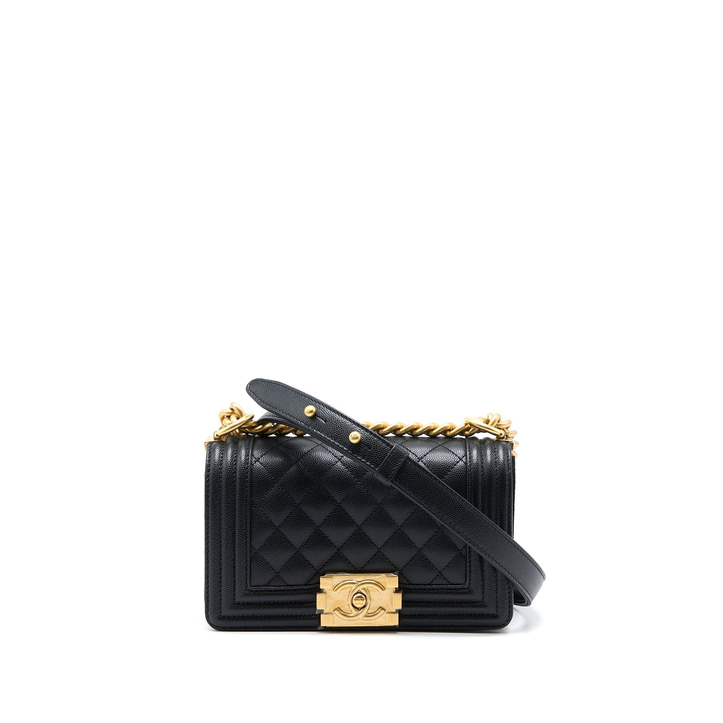 Chanel Small Boy Bag Caviar Black With Brushed (Microchip)