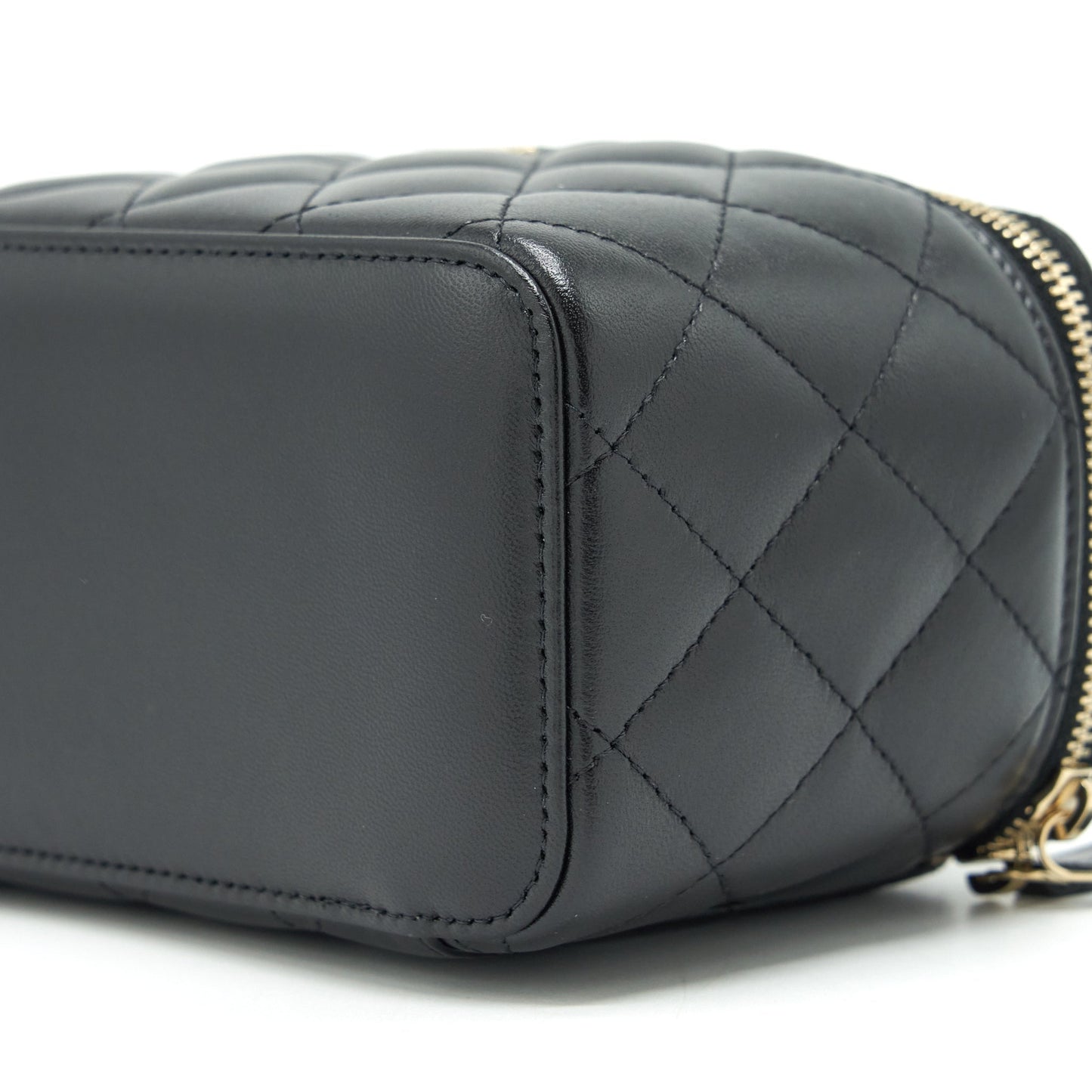 Chanel Top Handle Long Vanity With Chain Lambskin Black L