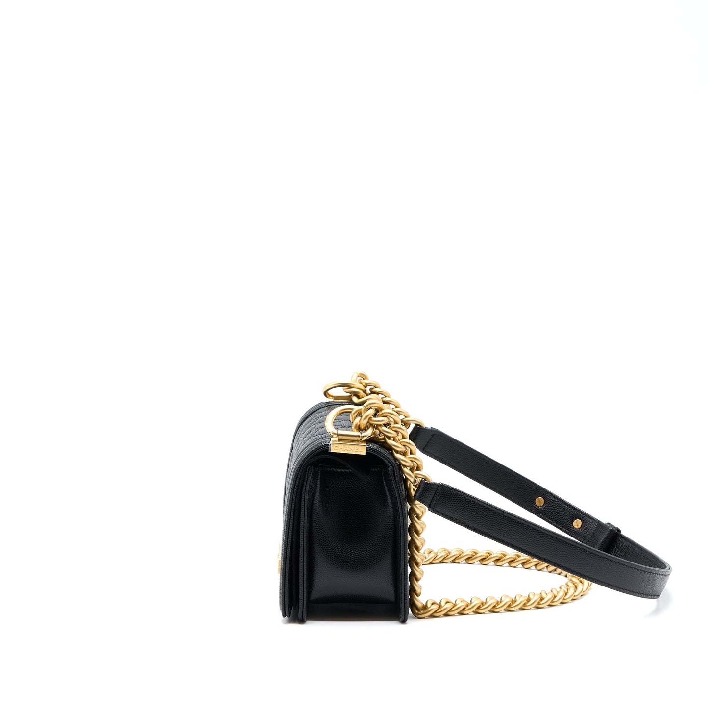 Chanel Small Boy Bag Caviar Black With Brushed (Microchip)