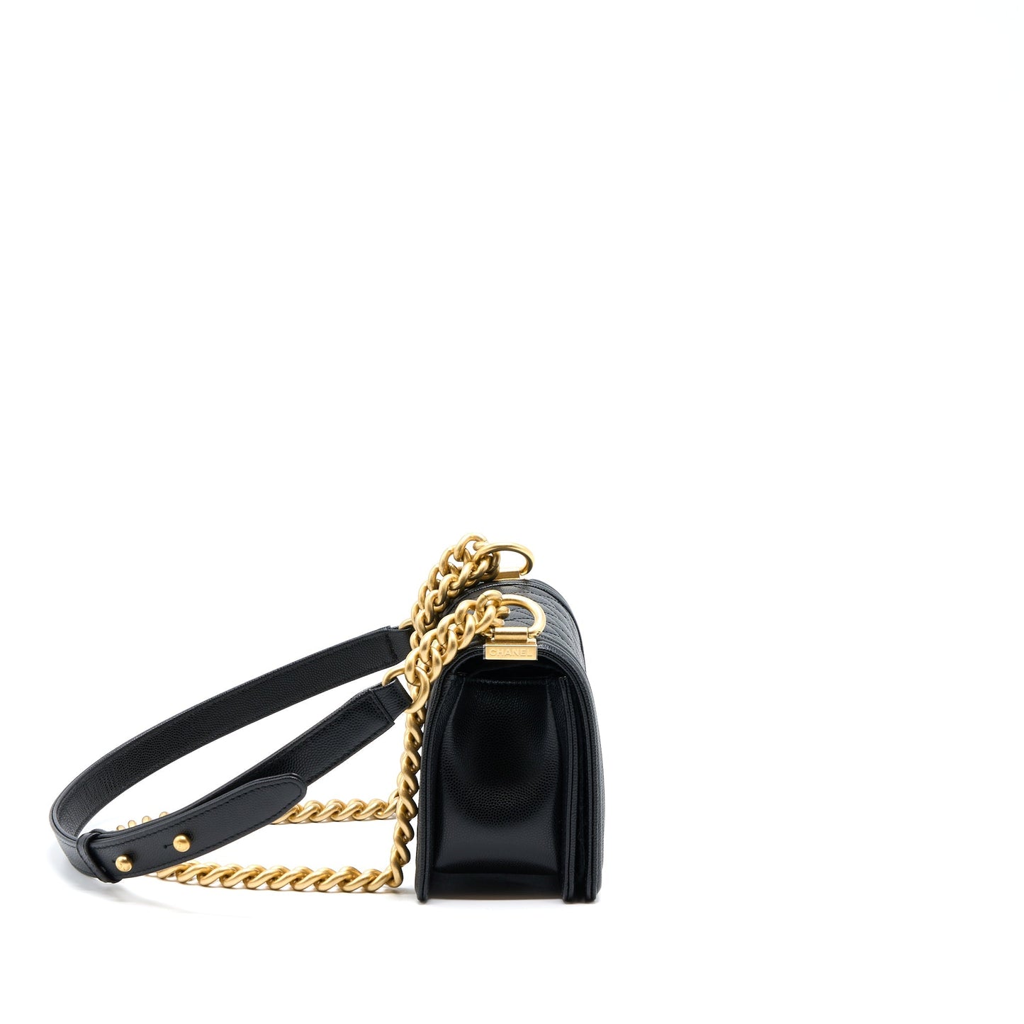 Chanel Small Boy Bag Caviar Black With Brushed (Microchip)