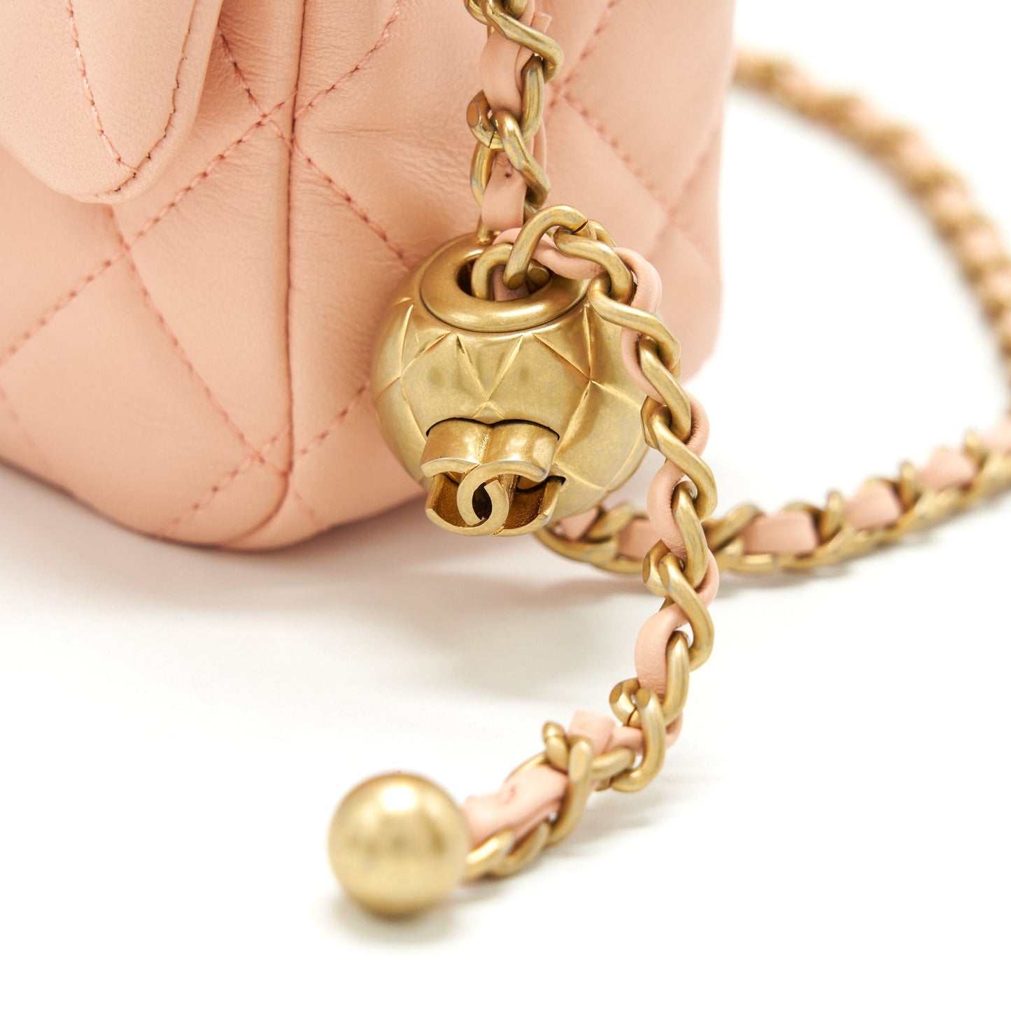 Chanel 22C Pearl Crush Mini Rectangular Flap Bag Lambskin Light Orange / Peach