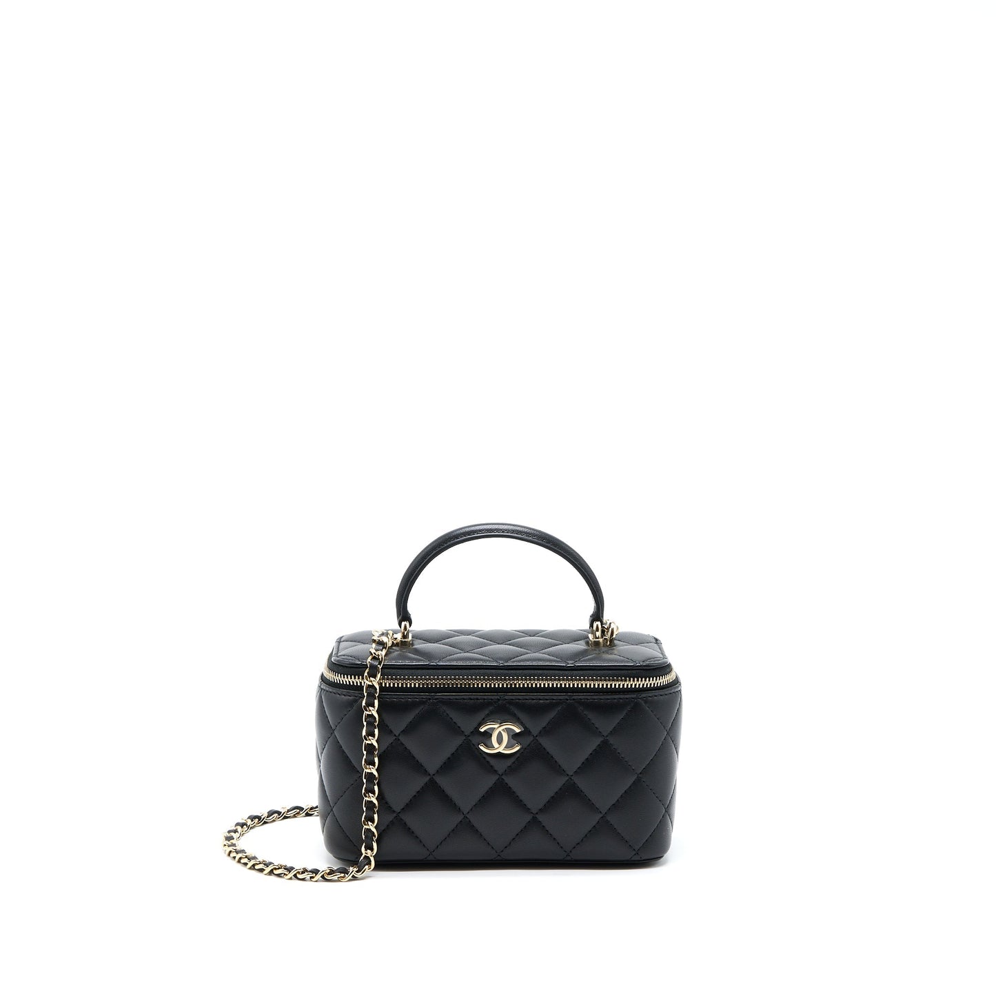 Chanel 22A Top Handle Long Vanity With Chain Lambskin Black L