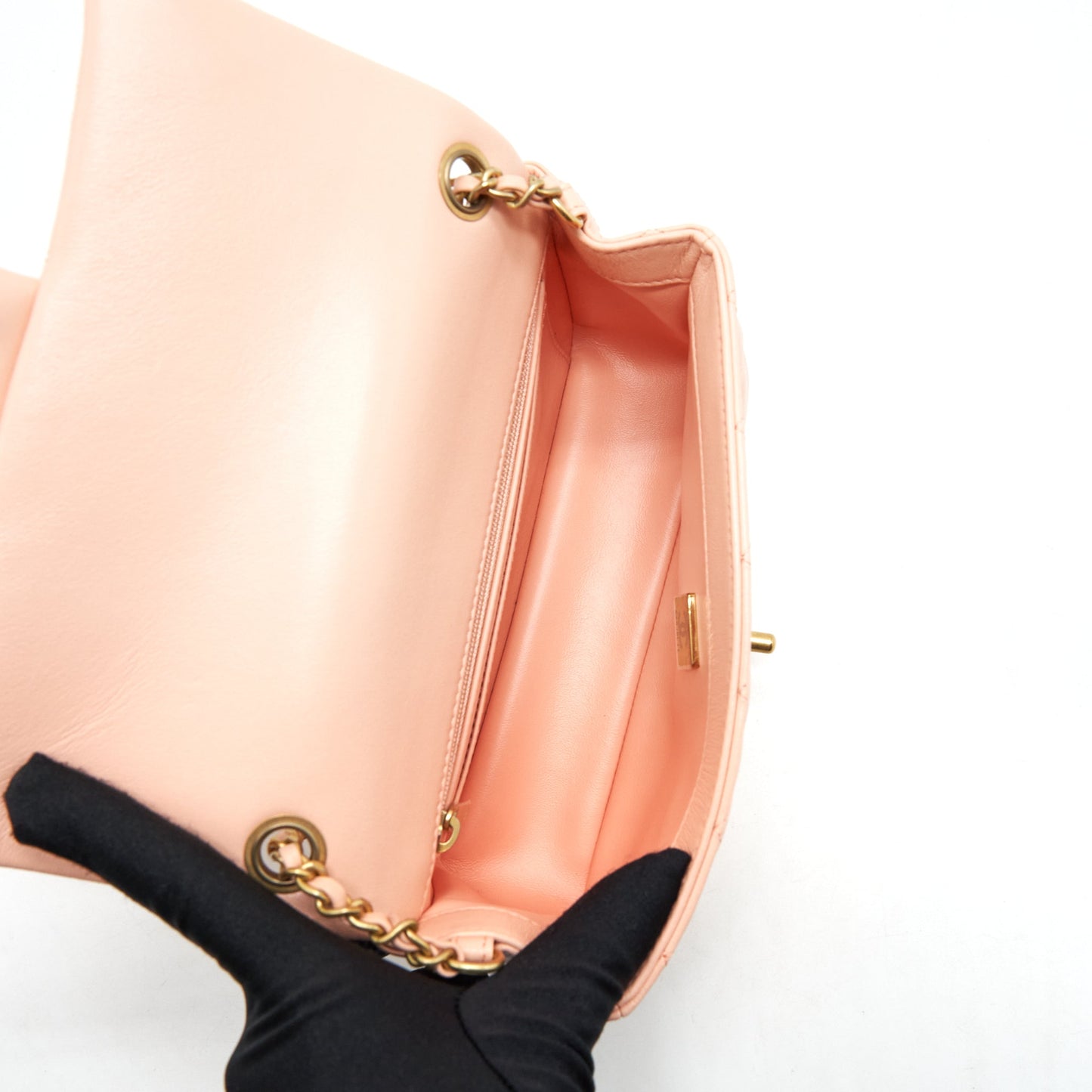 Chanel 22C Pearl Crush Mini Rectangular Flap Bag Lambskin Light Orange / Peach
