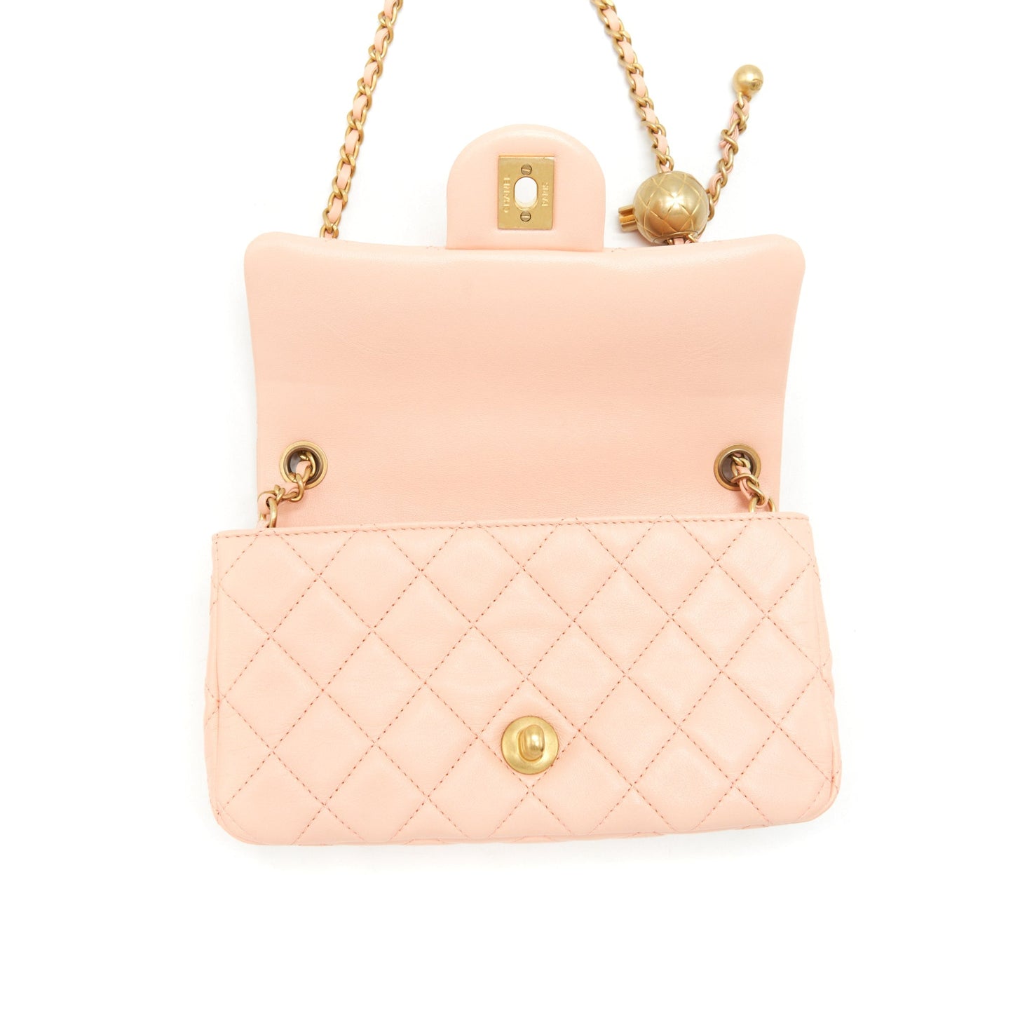 Chanel 22C Pearl Crush Mini Rectangular Flap Bag Lambskin Light Orange / Peach