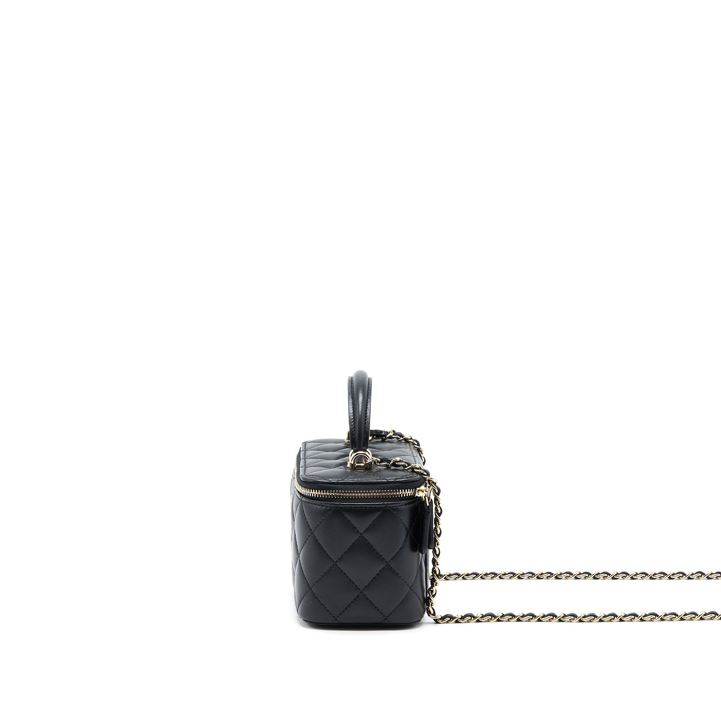 Chanel 22A Top Handle Long Vanity With Chain Lambskin Black L