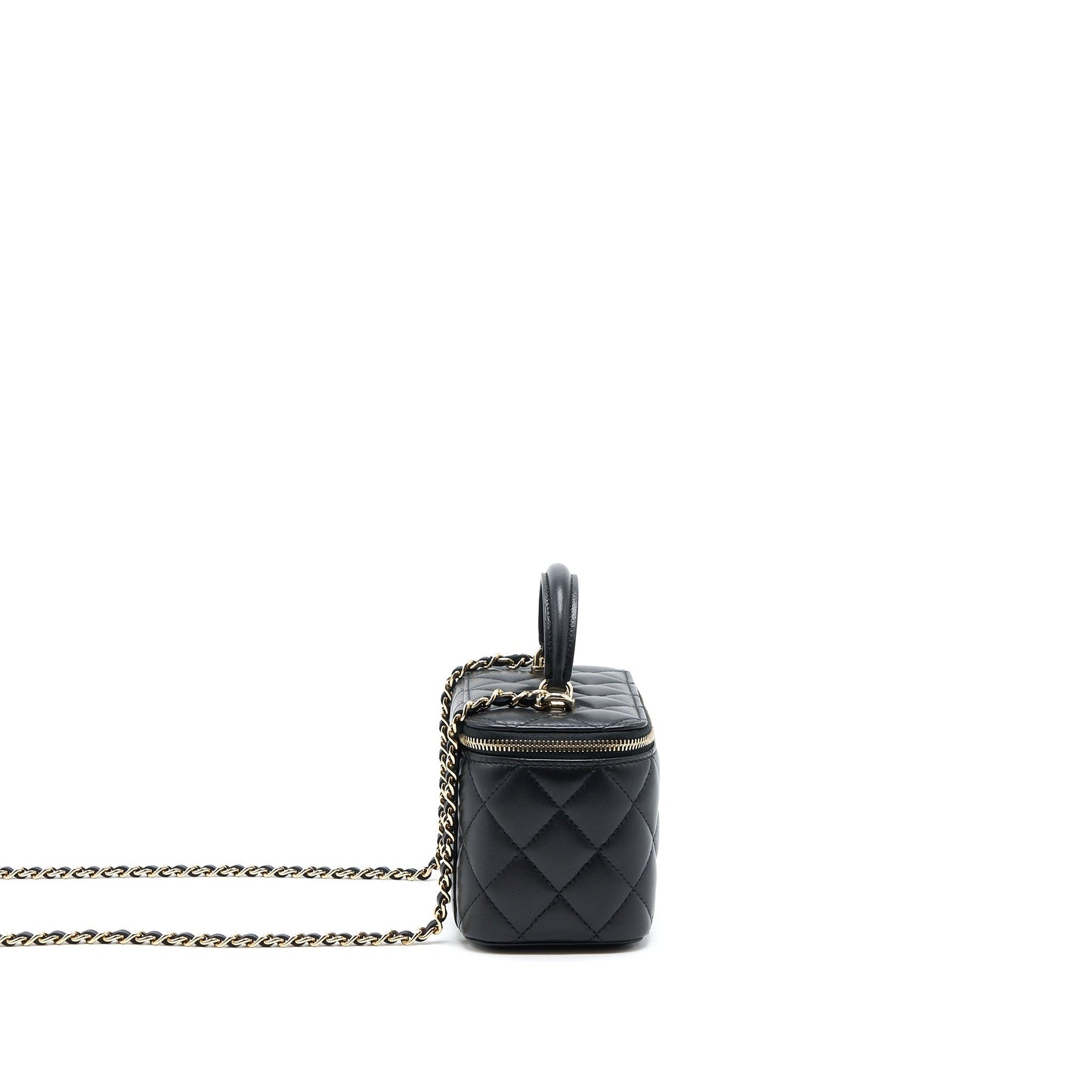 Chanel 22A Top Handle Long Vanity With Chain Lambskin Black L
