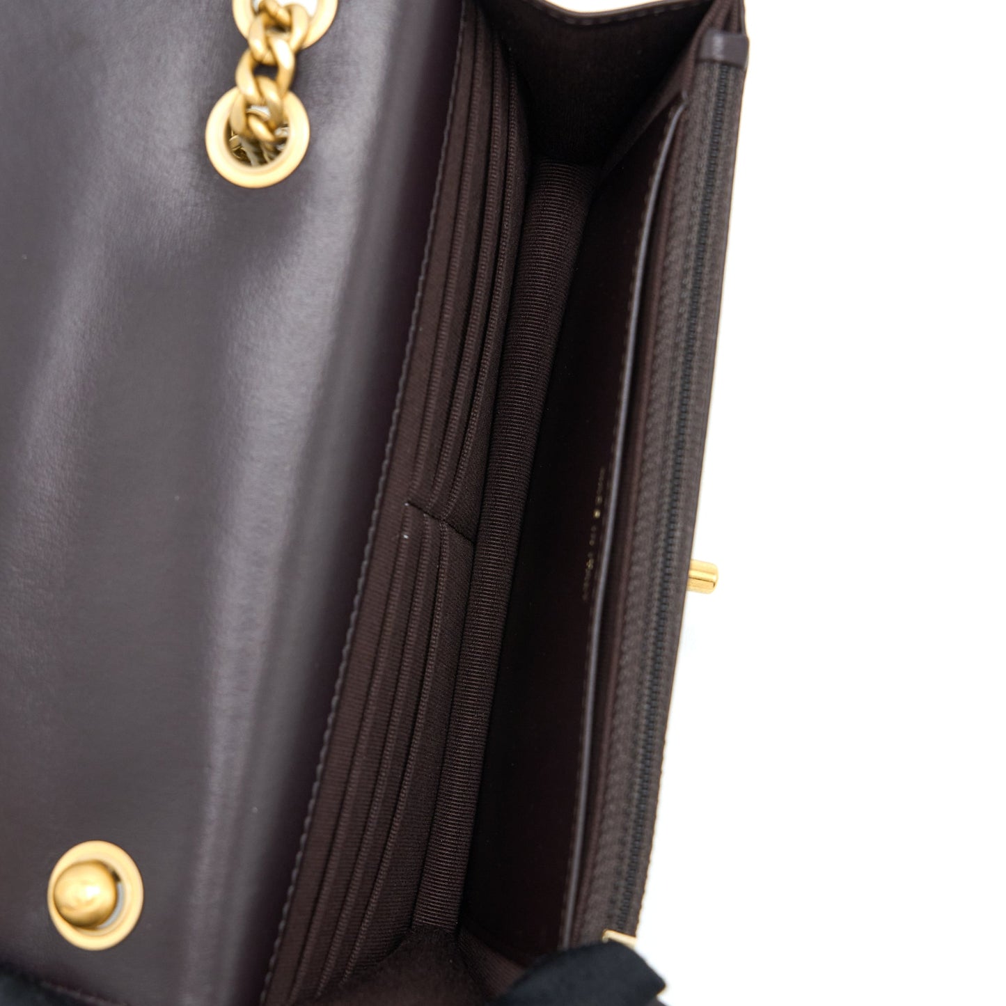 Chanel Gold Pillar Wallet On Chain Lambskin Dark Brown Brushed (Microchip)