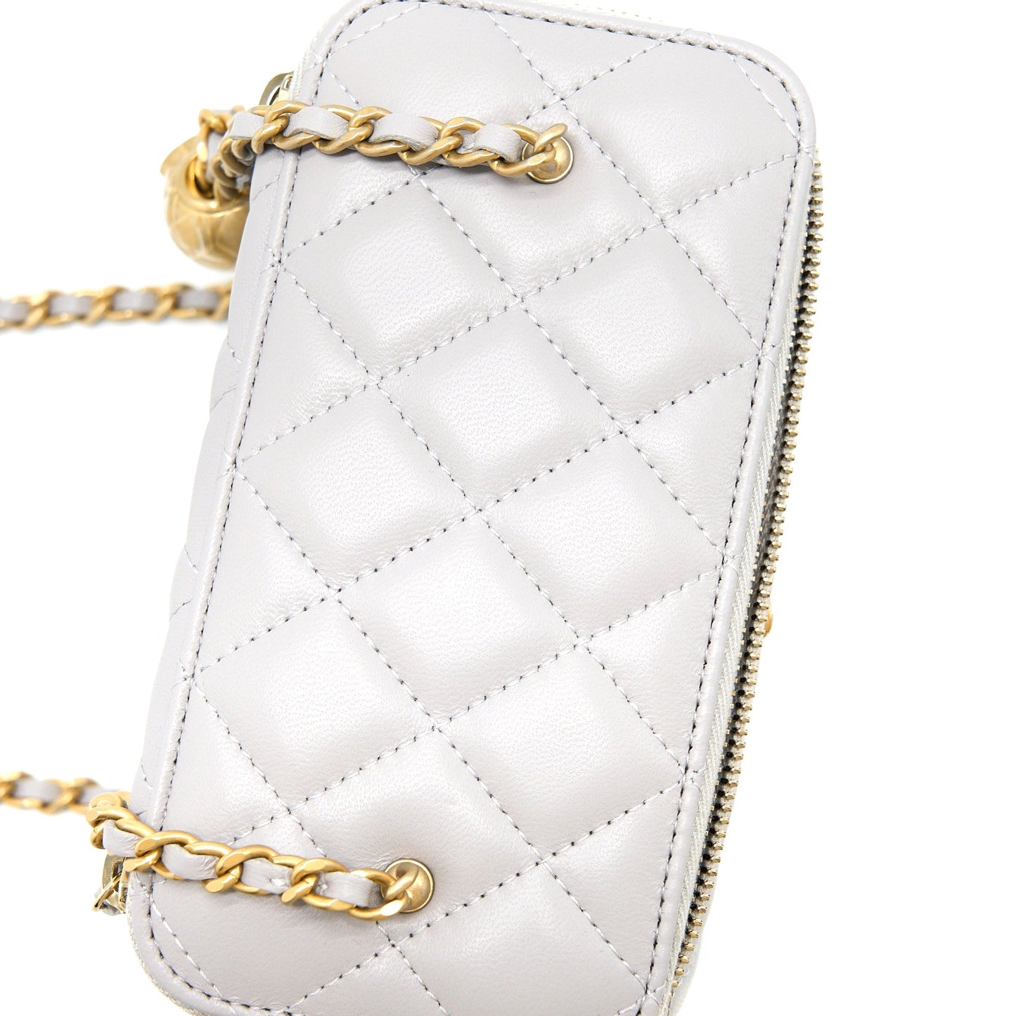 Chanel 22B Pearl Crush Long Vanity with Chain Lambskin Grey