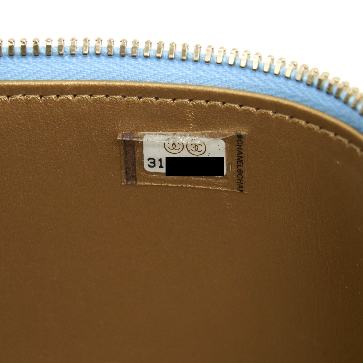 Chanel 22S Pearl Crush Long Vanity With Chain Lambskin Blue