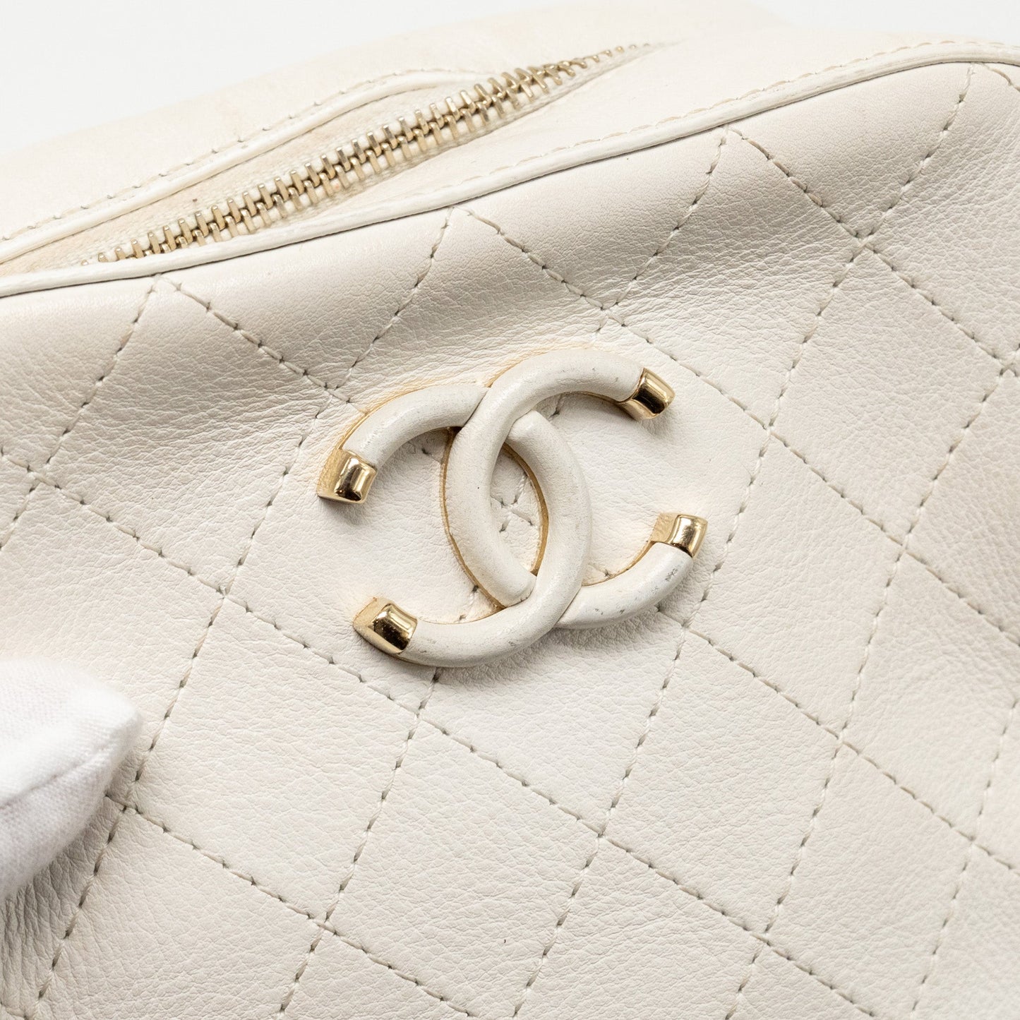 Chanel Mini Camera Bag with Chain Calfskin White L